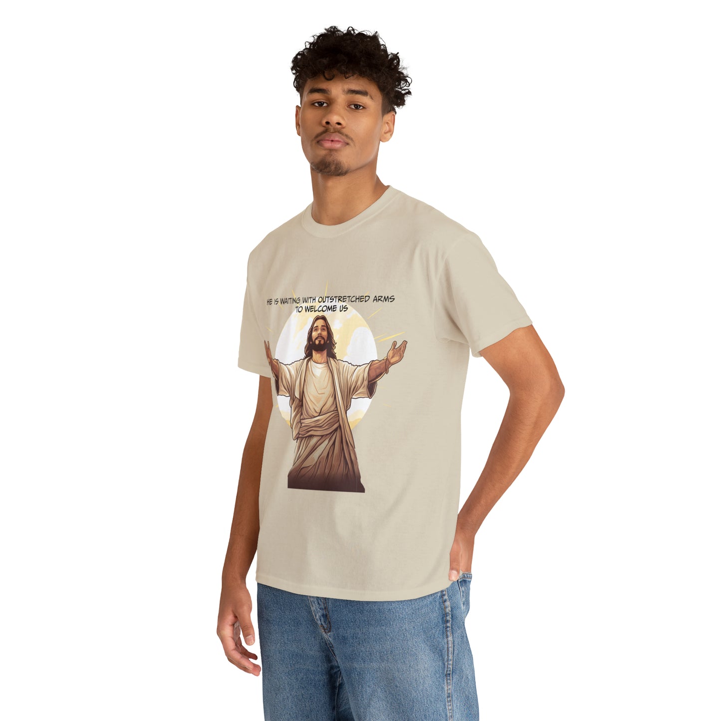 He is Waiting with Outstretched Arms to Welcome Us -  Unisex Heavy Cotton Tee (MB)