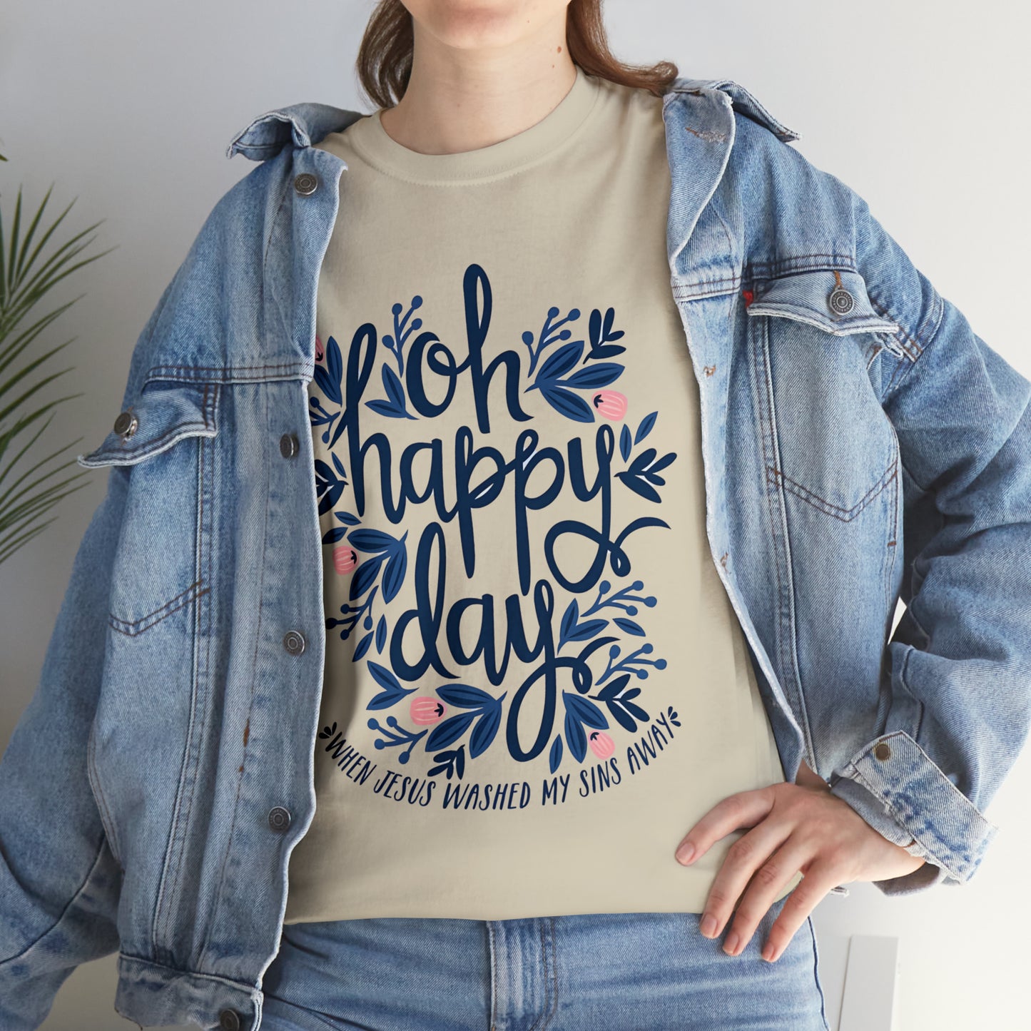 O Happy Day! When Jesus washed my sins away - Unisex Heavy Cotton Short Sleeve Tee