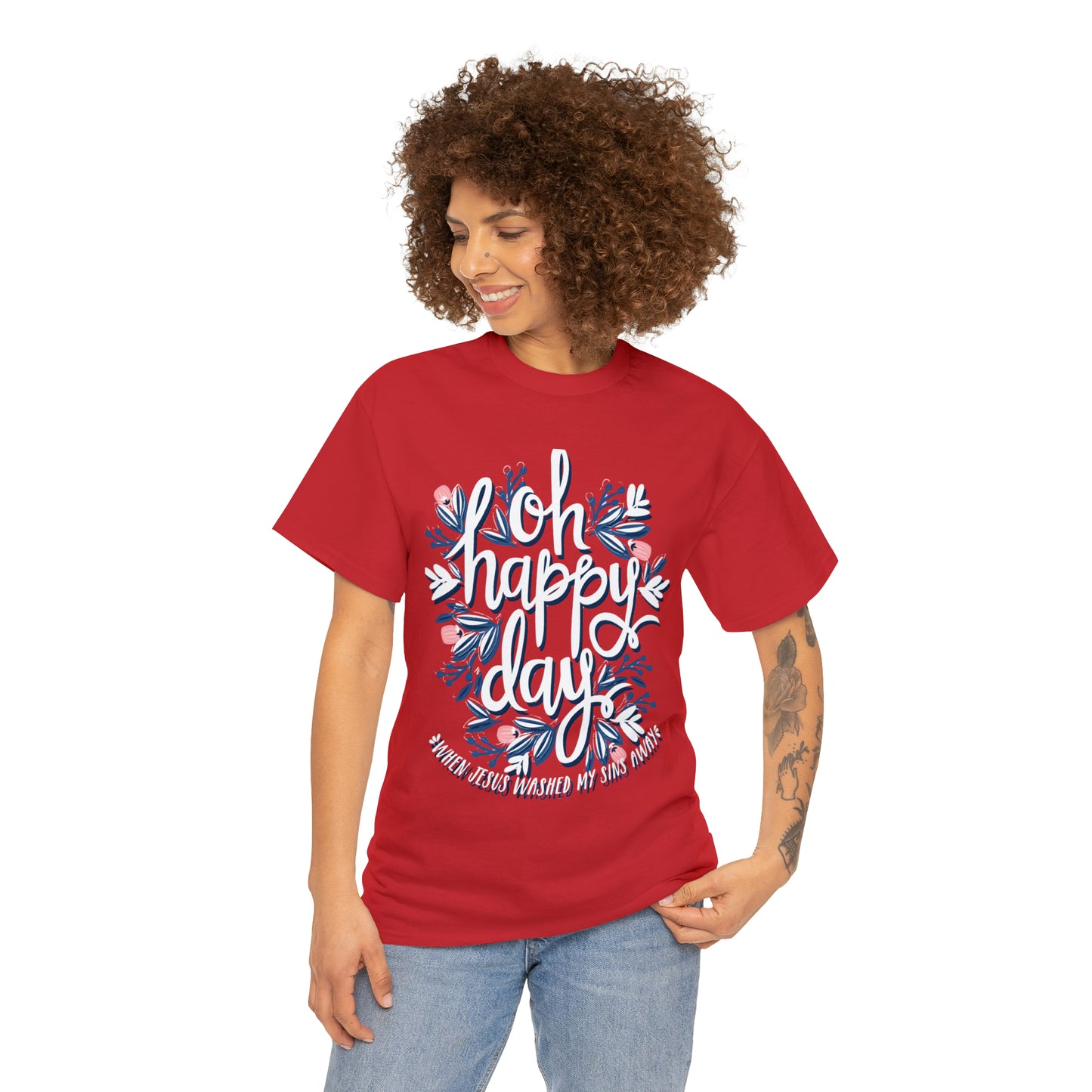 O Happy Day! When Jesus washed my sins away - Unisex Heavy Cotton Short Sleeve Tee