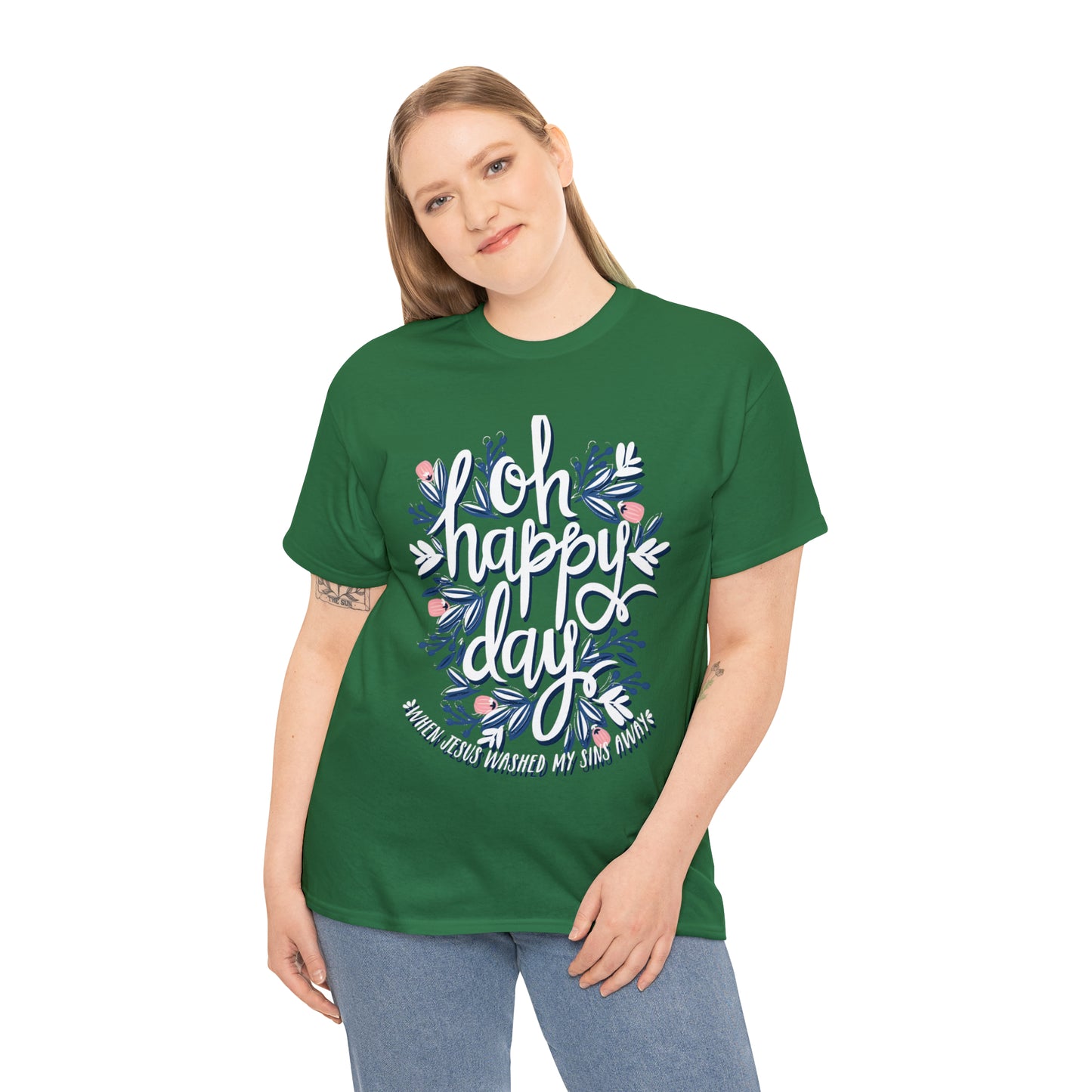 O Happy Day! When Jesus washed my sins away - Unisex Heavy Cotton Short Sleeve Tee