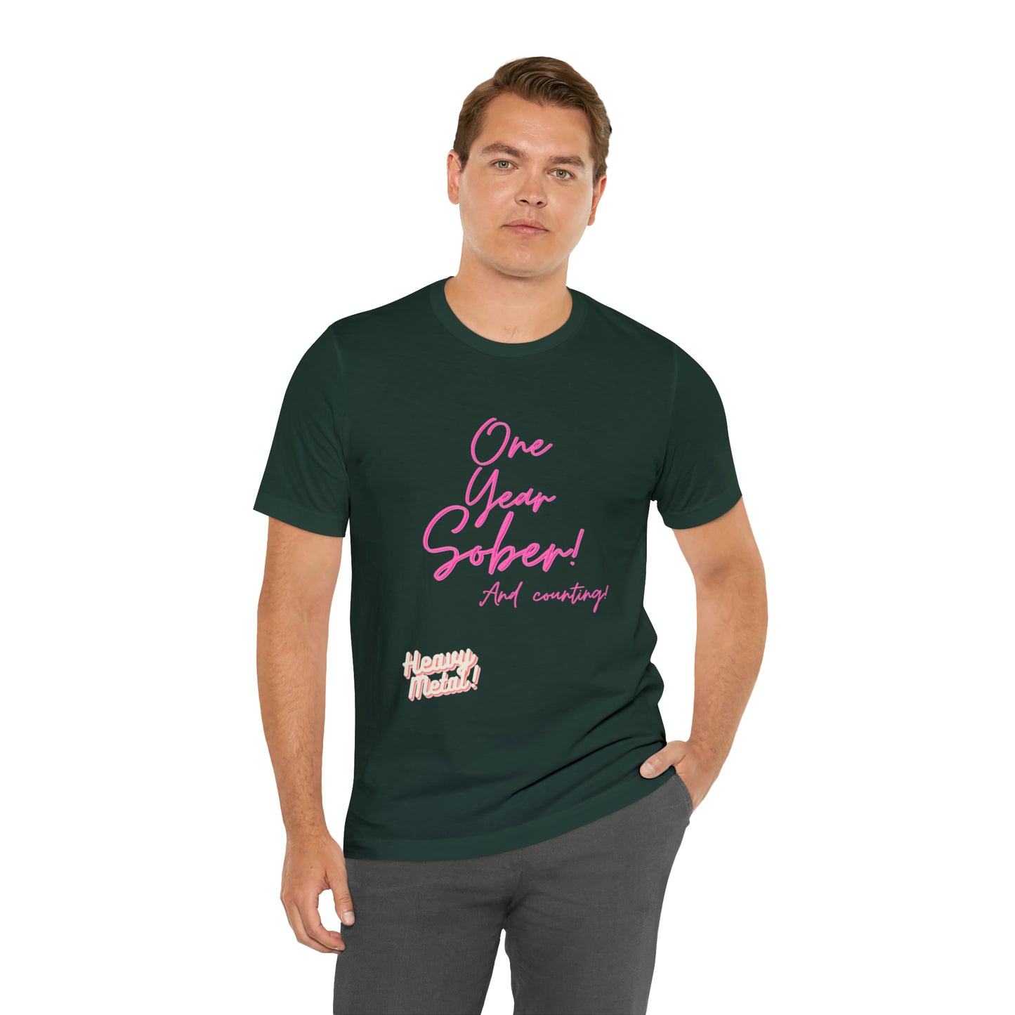 One Year Sober “Heavy Metal” Summer Font  (1 Year Sober) Unisex Jersey Short Sleeve Tee