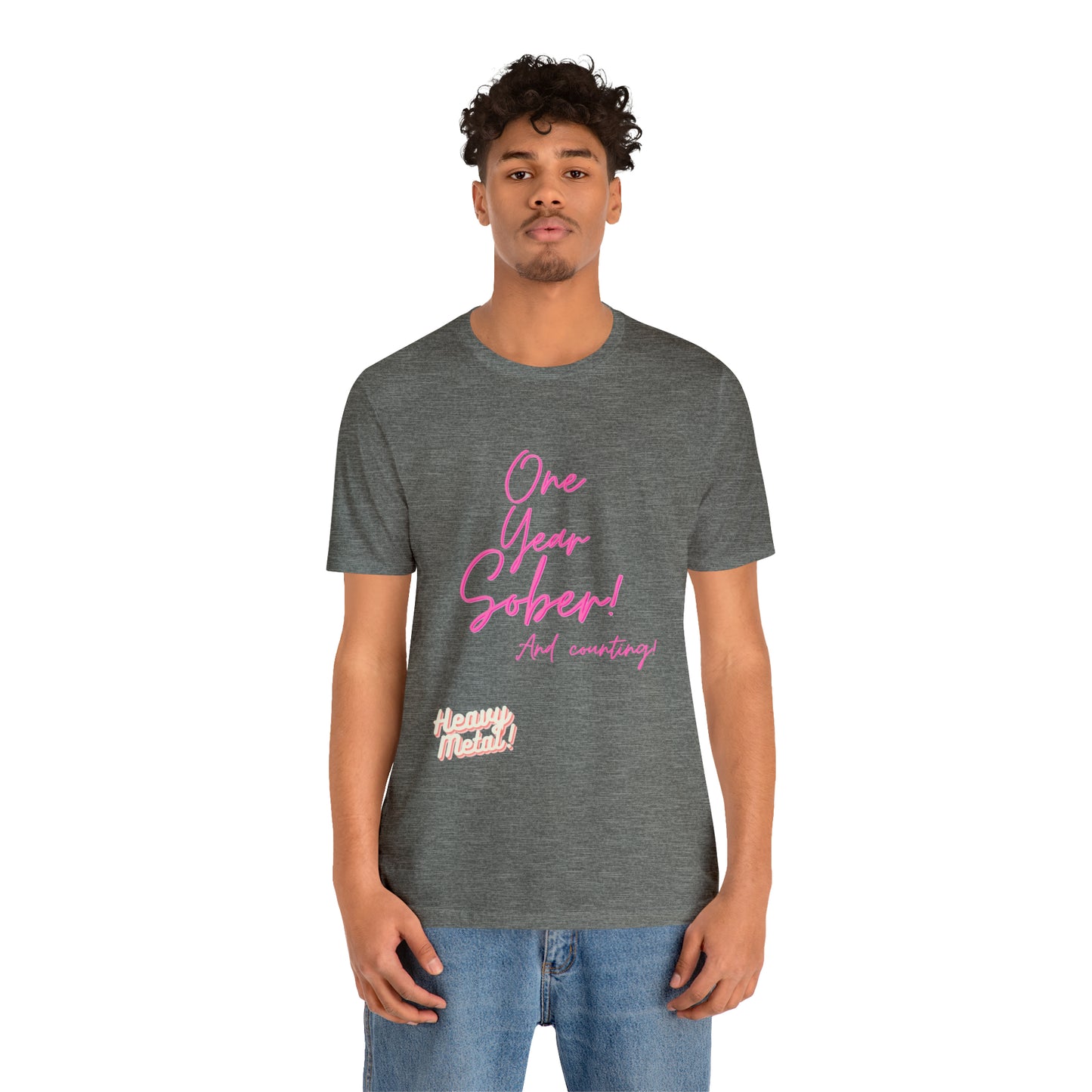 One Year Sober “Heavy Metal” Summer Font  (1 Year Sober) Unisex Jersey Short Sleeve Tee