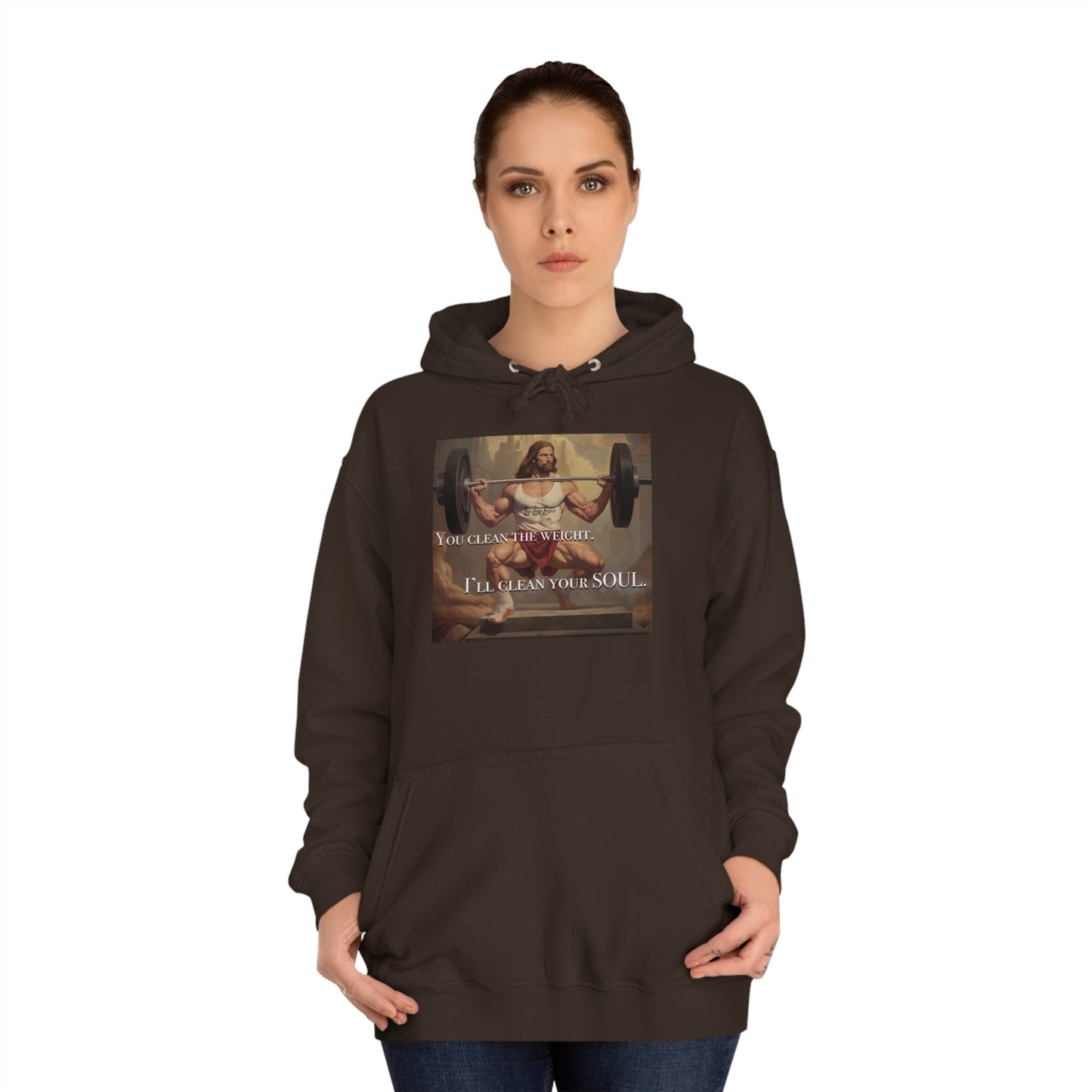 Body Builder Jesus Power Cleans Your Soul Unisex College Hoodie