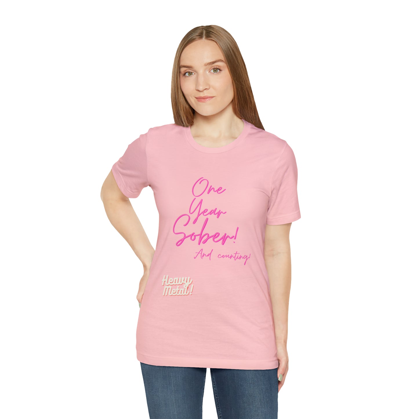 One Year Sober “Heavy Metal” Summer Font  (1 Year Sober) Unisex Jersey Short Sleeve Tee