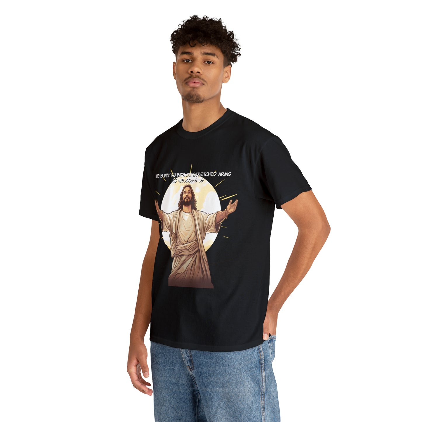 He is Waiting with Outstretched Arms to Welcome Us -  Unisex Heavy Cotton Tee (MB)