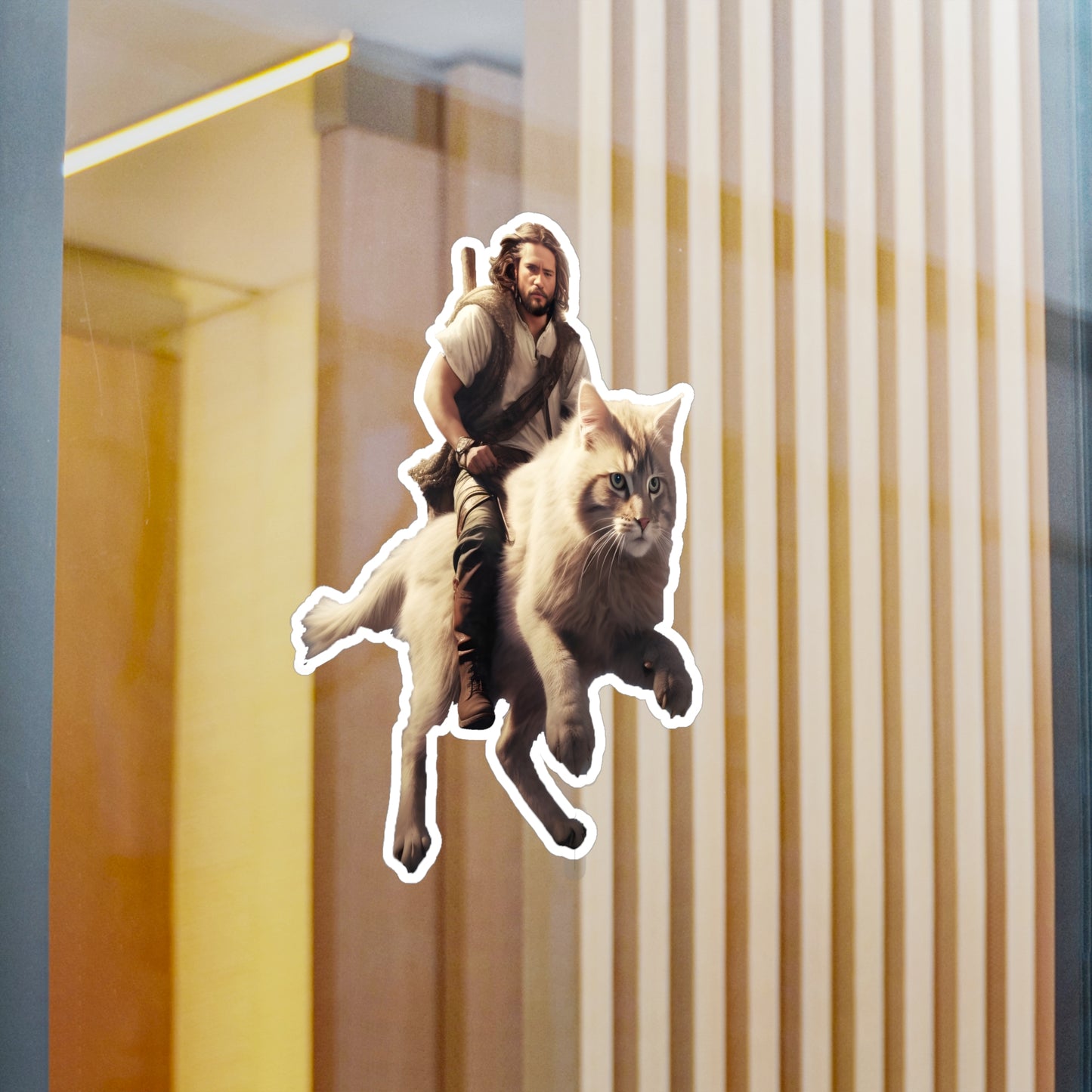 Jesus on a Giant Cat Kiss-Cut Vinyl Decals