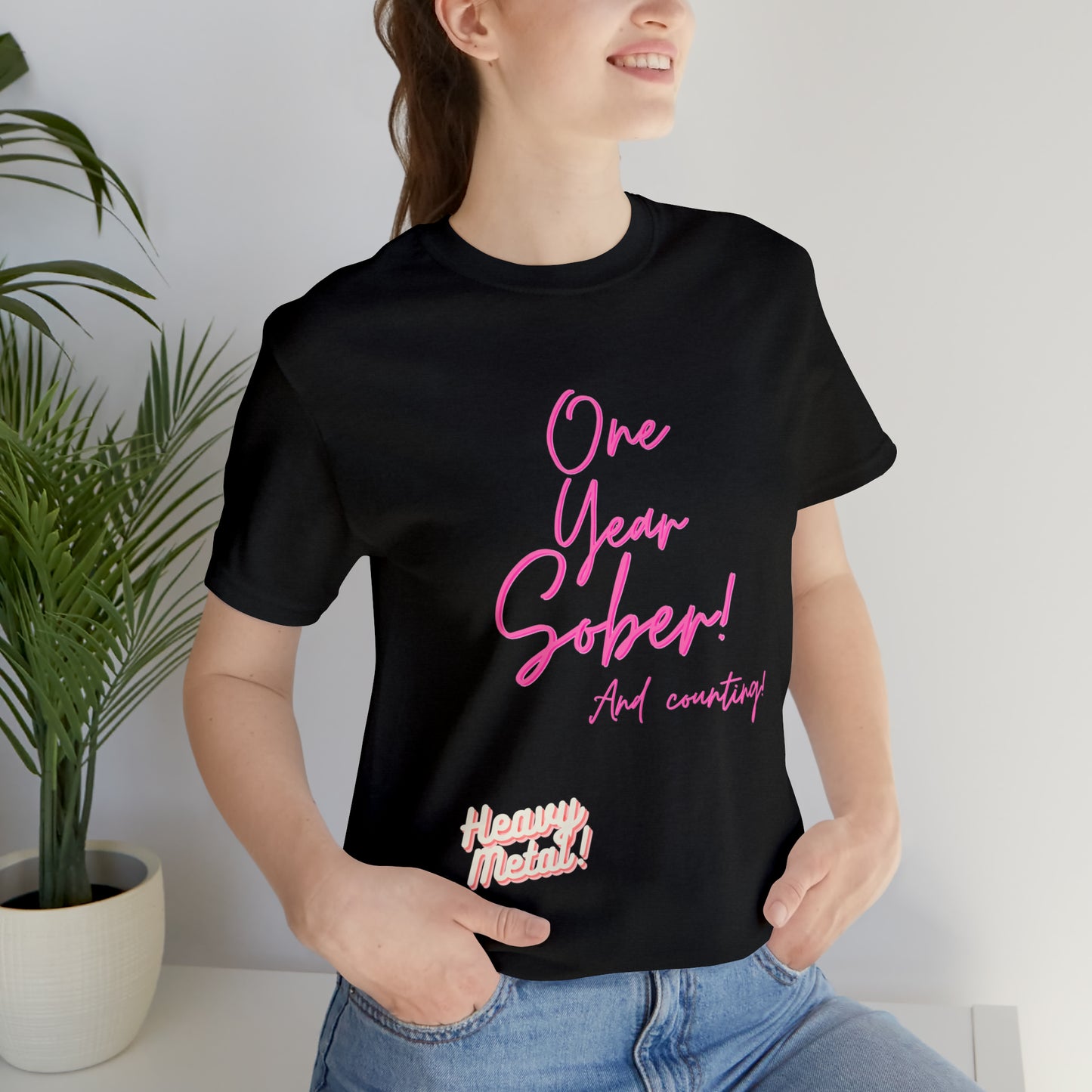 One Year Sober “Heavy Metal” Summer Font  (1 Year Sober) Unisex Jersey Short Sleeve Tee