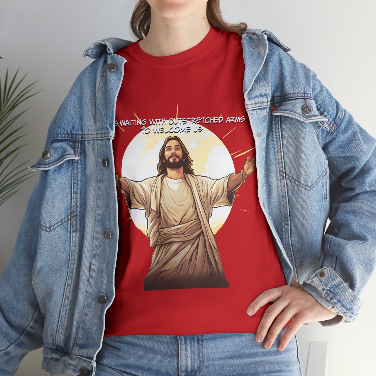 He is Waiting with Outstretched Arms to Welcome Us -  Unisex Heavy Cotton Tee (MB)