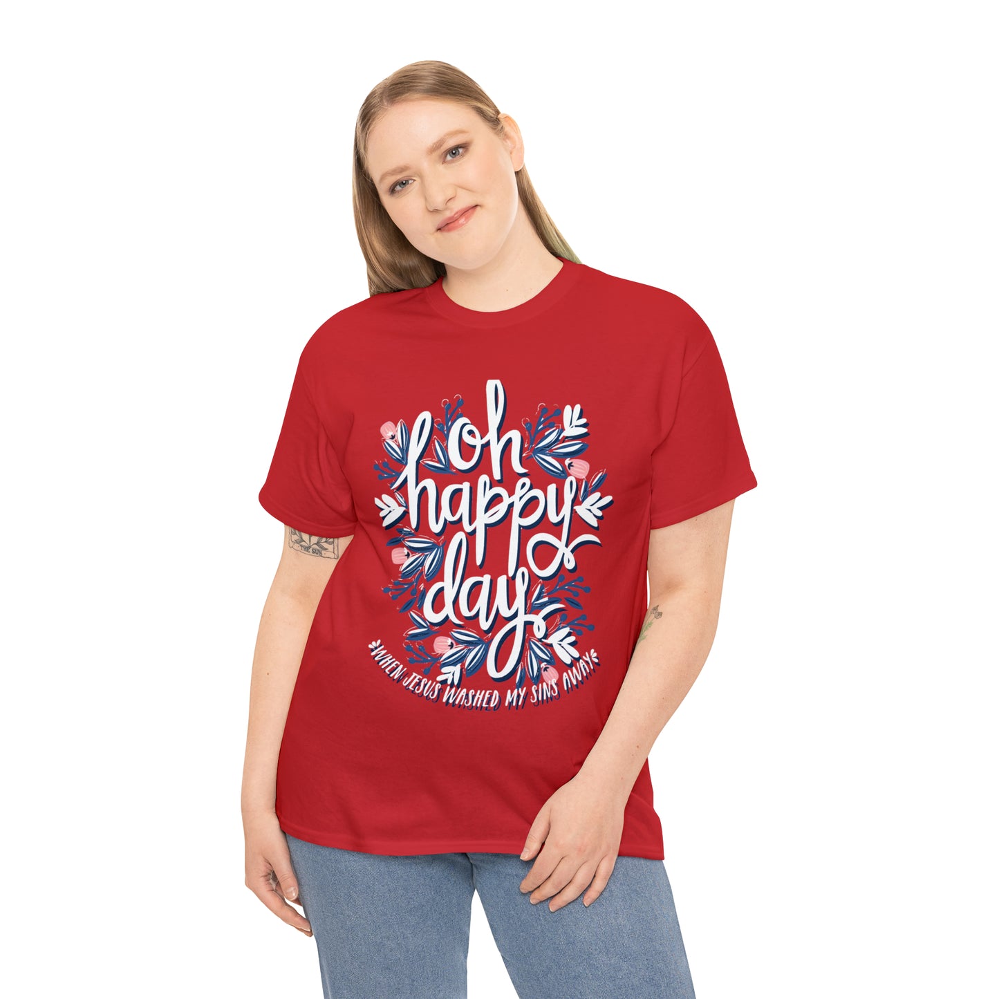 O Happy Day! When Jesus washed my sins away - Unisex Heavy Cotton Short Sleeve Tee