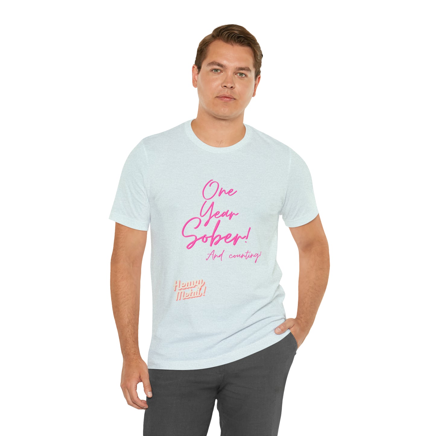 One Year Sober “Heavy Metal” Summer Font  (1 Year Sober) Unisex Jersey Short Sleeve Tee