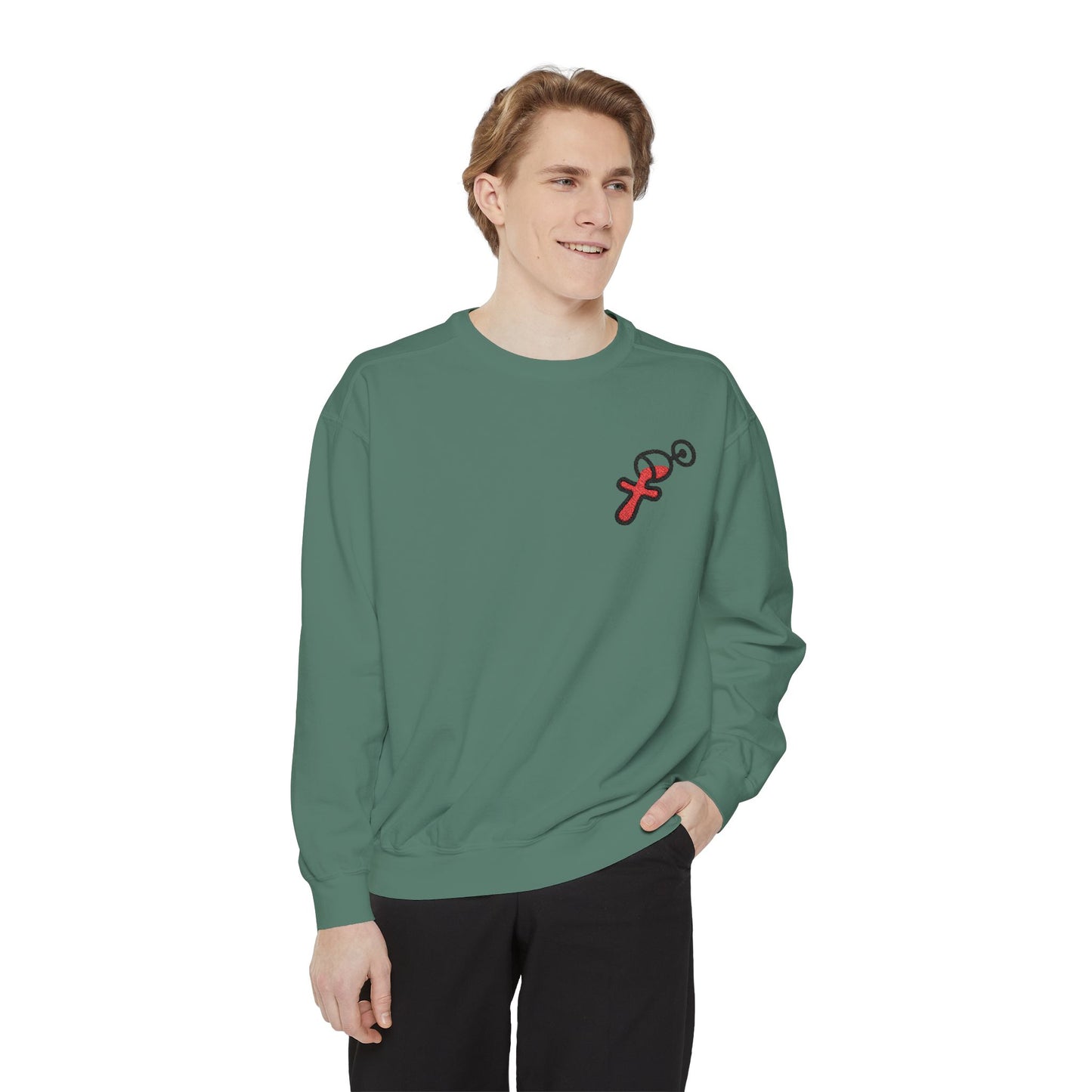 “Sip of Sacrifice” Embroidered Crewneck — Disciple Dad (Water-Into-Wine Drop Collection)