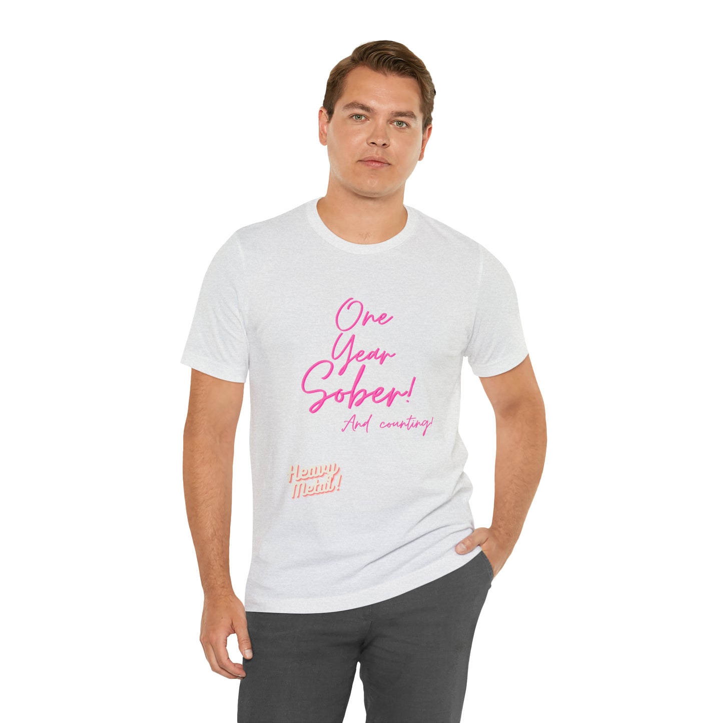 One Year Sober “Heavy Metal” Summer Font  (1 Year Sober) Unisex Jersey Short Sleeve Tee