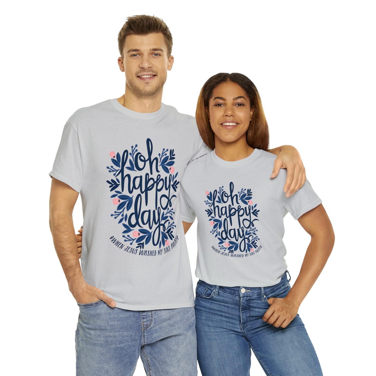 O Happy Day! When Jesus washed my sins away - Unisex Heavy Cotton Short Sleeve Tee
