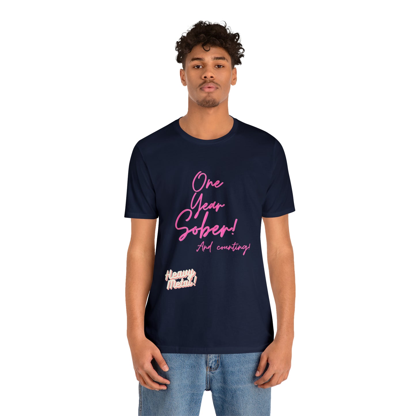 One Year Sober “Heavy Metal” Summer Font  (1 Year Sober) Unisex Jersey Short Sleeve Tee