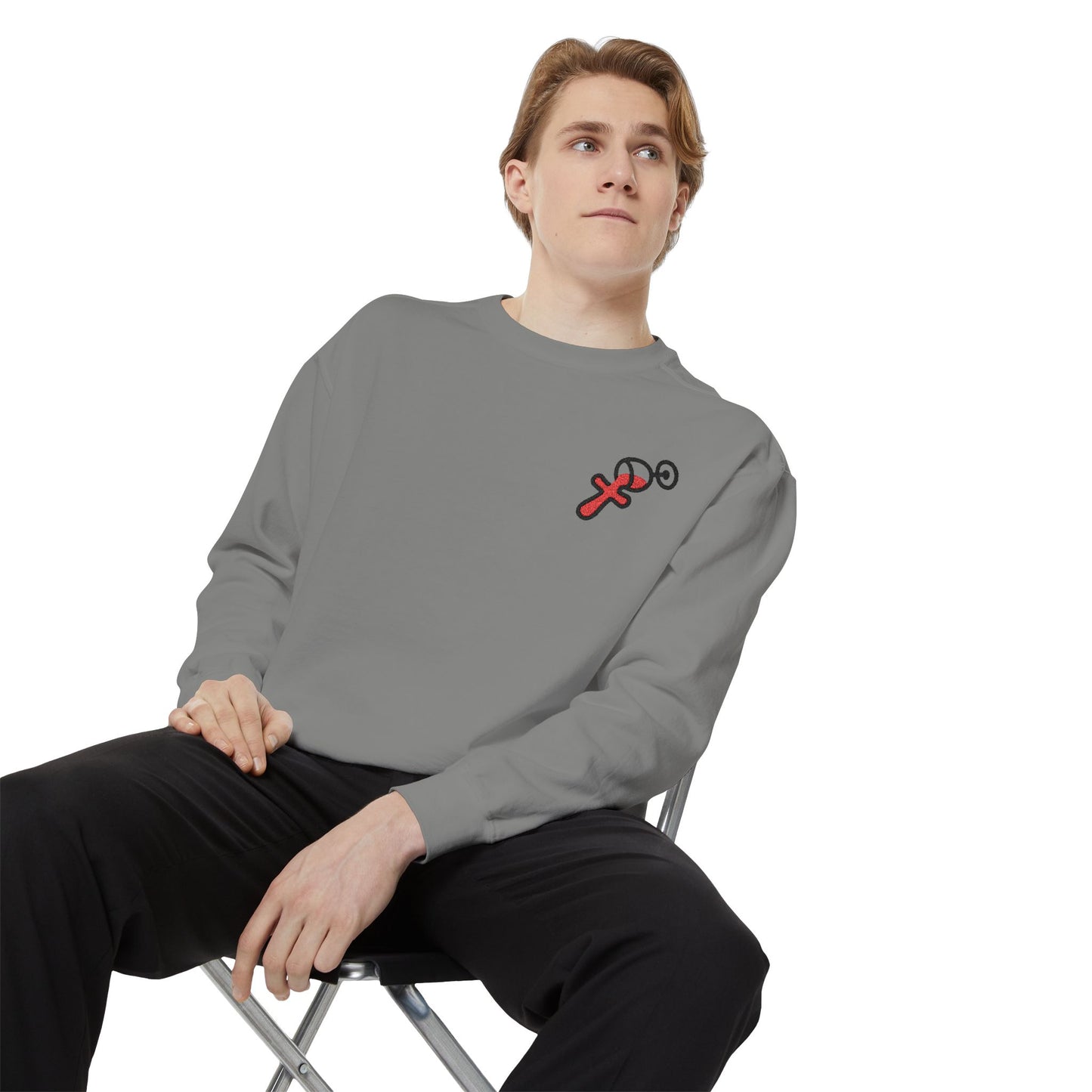 “Sip of Sacrifice” Embroidered Crewneck — Disciple Dad (Water-Into-Wine Drop Collection)