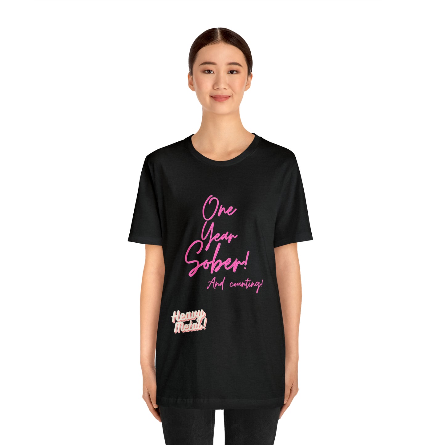 One Year Sober “Heavy Metal” Summer Font  (1 Year Sober) Unisex Jersey Short Sleeve Tee