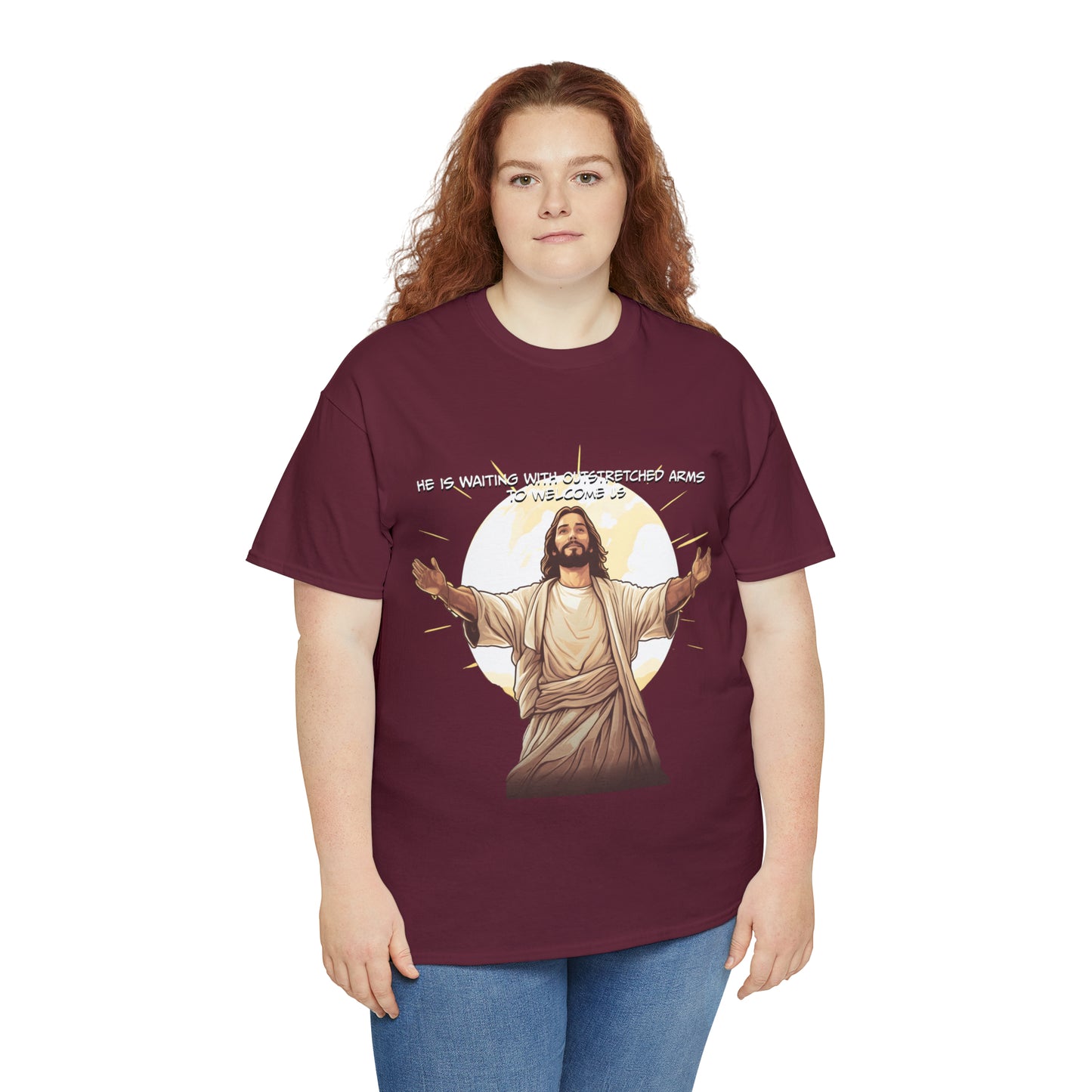 He is Waiting with Outstretched Arms to Welcome Us -  Unisex Heavy Cotton Tee (MB)
