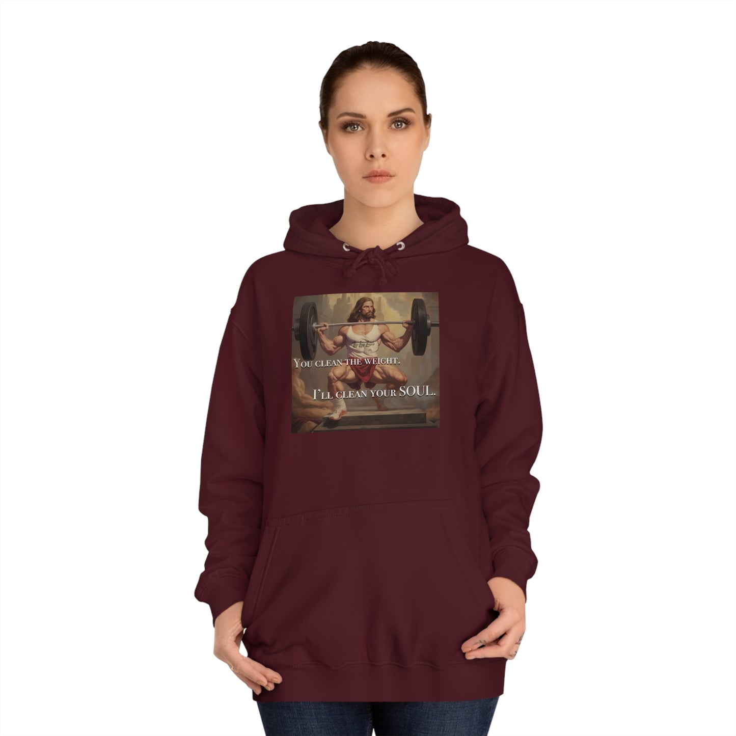 Body Builder Jesus Power Cleans Your Soul Unisex College Hoodie