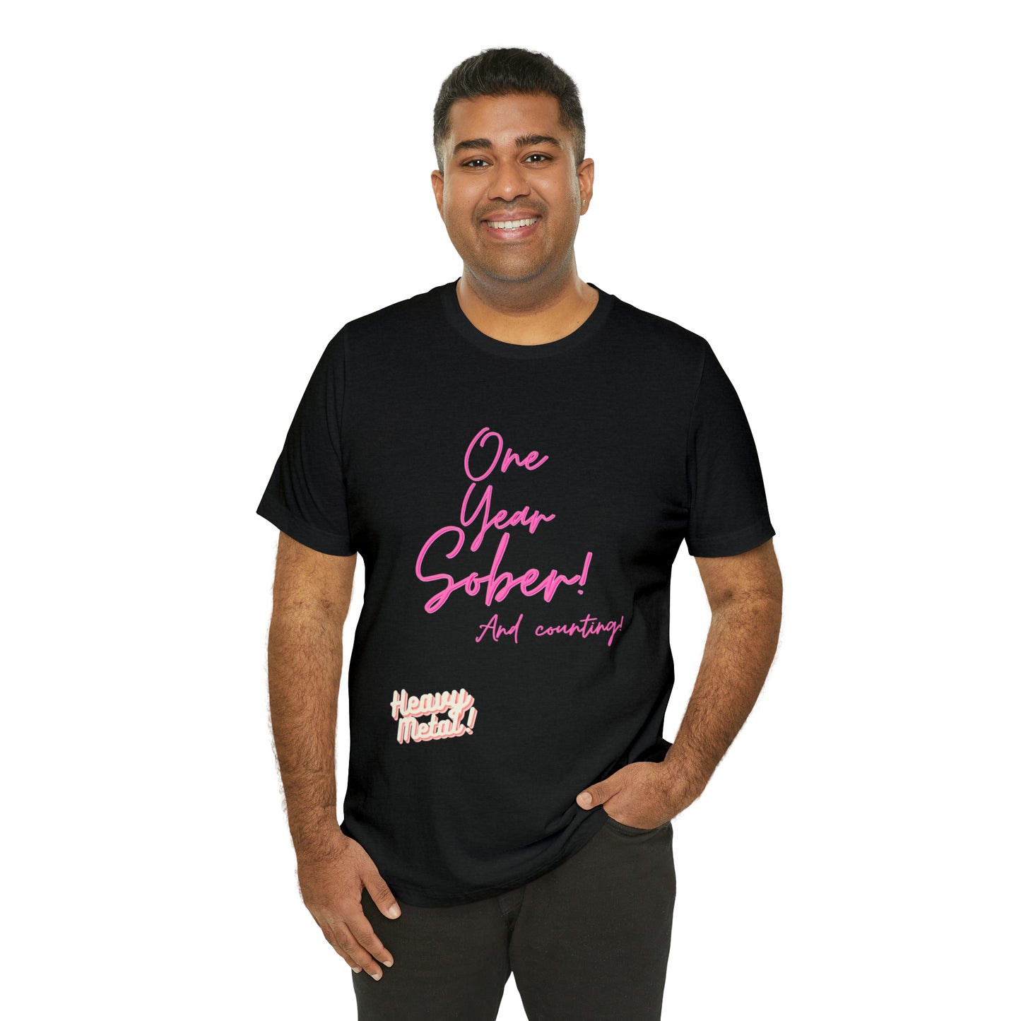One Year Sober “Heavy Metal” Summer Font  (1 Year Sober) Unisex Jersey Short Sleeve Tee