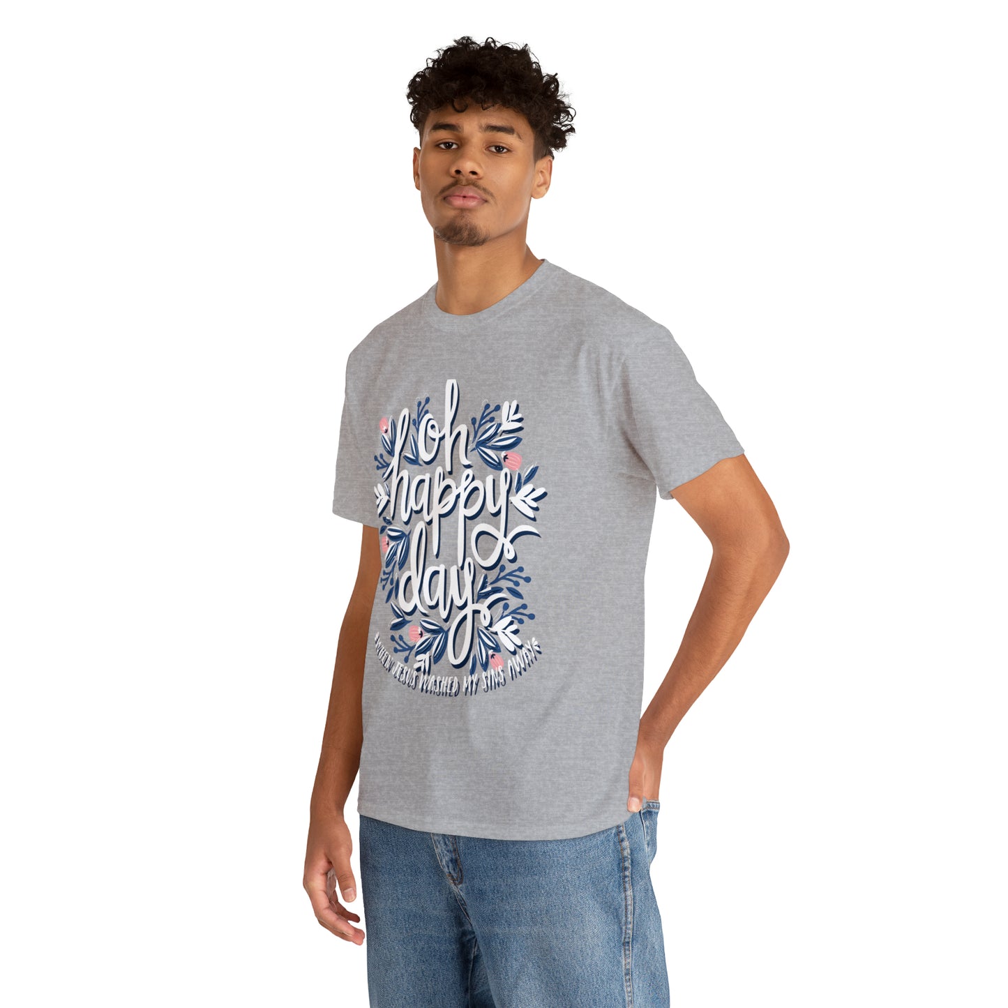 O Happy Day! When Jesus washed my sins away - Unisex Heavy Cotton Short Sleeve Tee