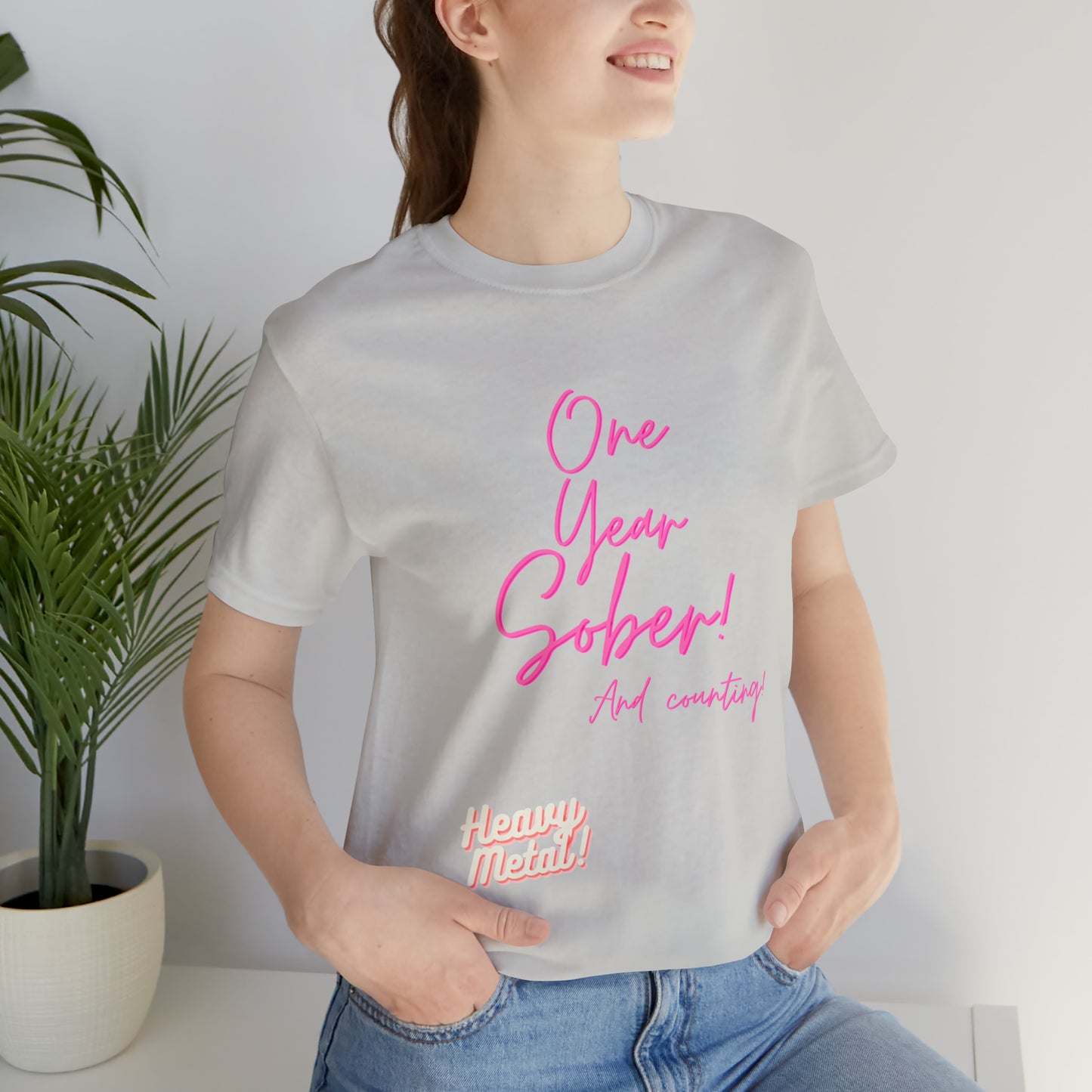 One Year Sober “Heavy Metal” Summer Font  (1 Year Sober) Unisex Jersey Short Sleeve Tee