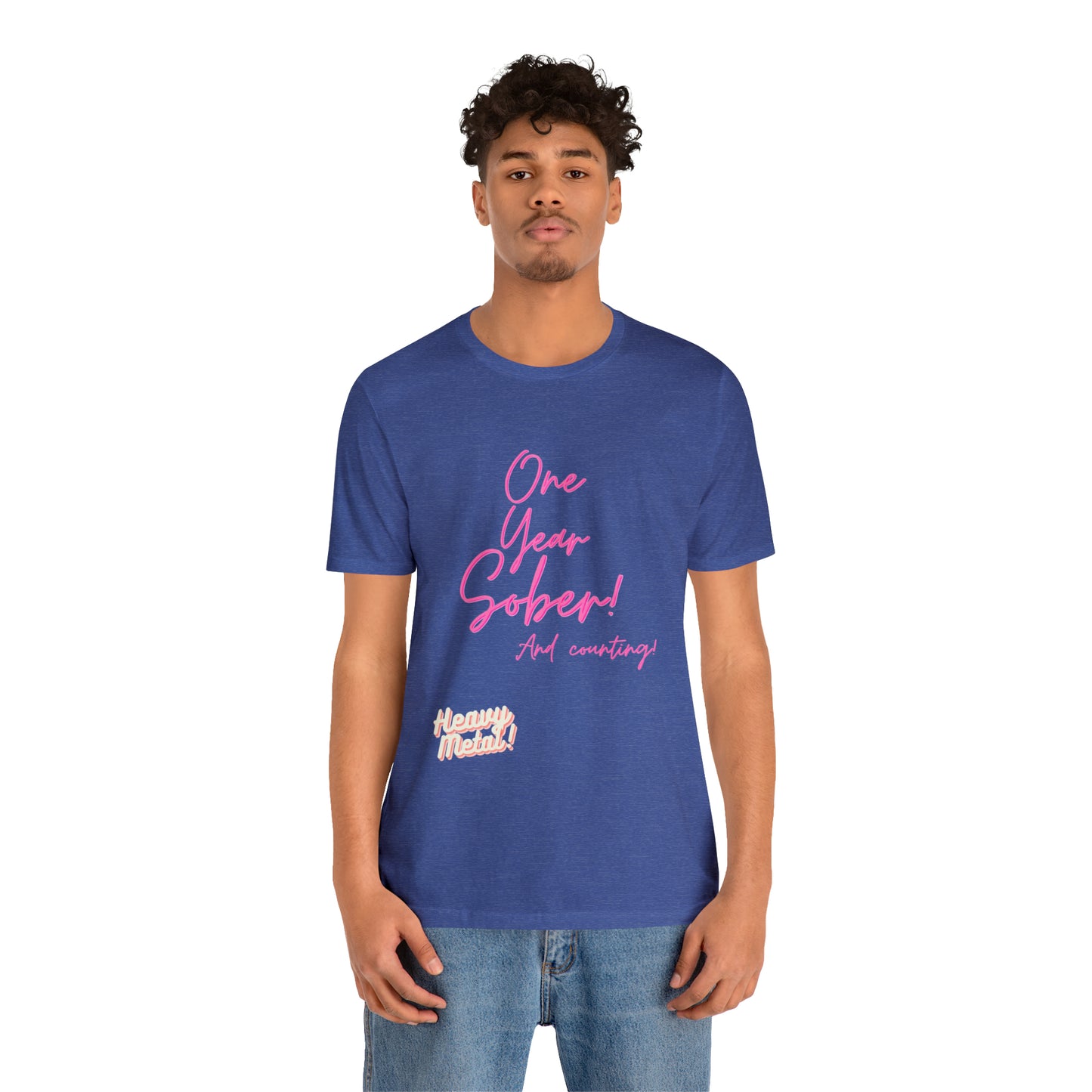 One Year Sober “Heavy Metal” Summer Font  (1 Year Sober) Unisex Jersey Short Sleeve Tee