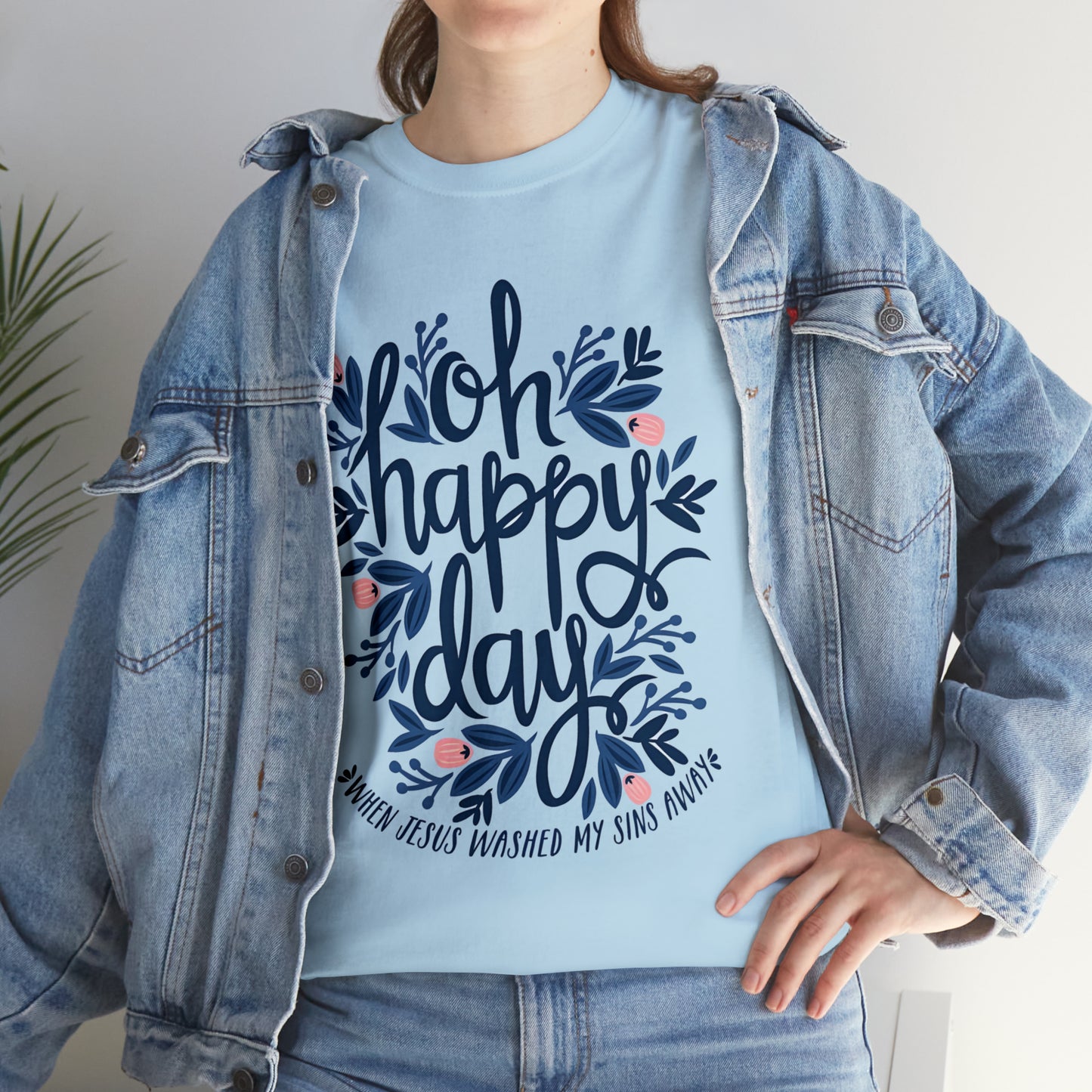 O Happy Day! When Jesus washed my sins away - Unisex Heavy Cotton Short Sleeve Tee