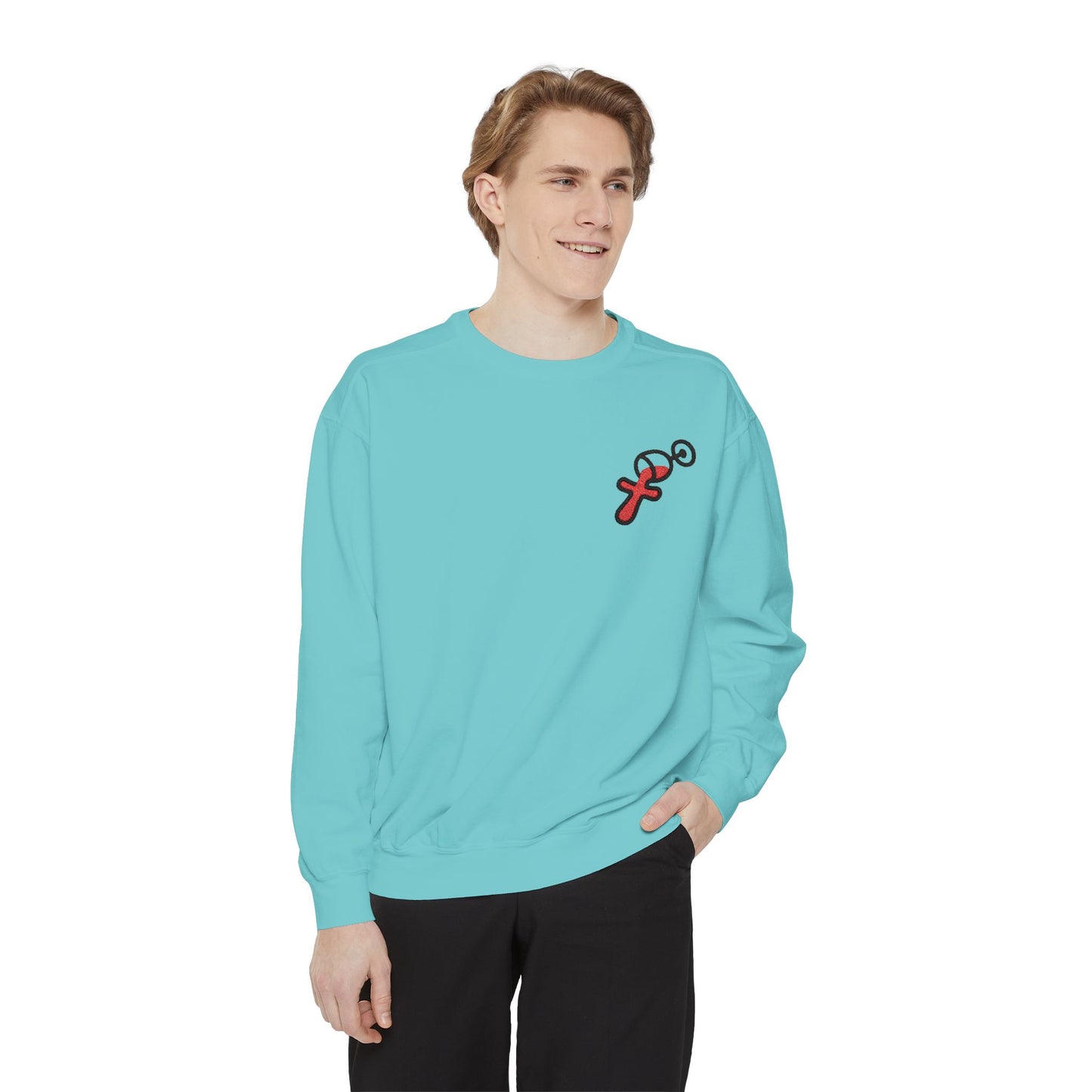 “Sip of Sacrifice” Embroidered Crewneck — Disciple Dad (Water-Into-Wine Drop Collection)