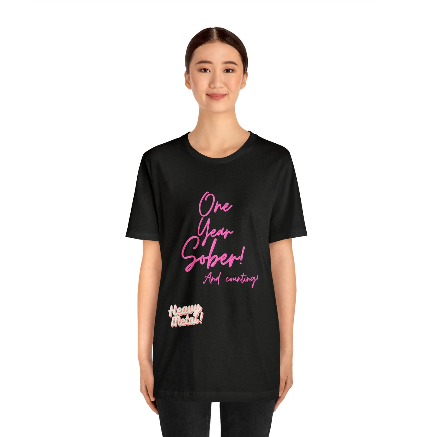One Year Sober “Heavy Metal” Summer Font  (1 Year Sober) Unisex Jersey Short Sleeve Tee