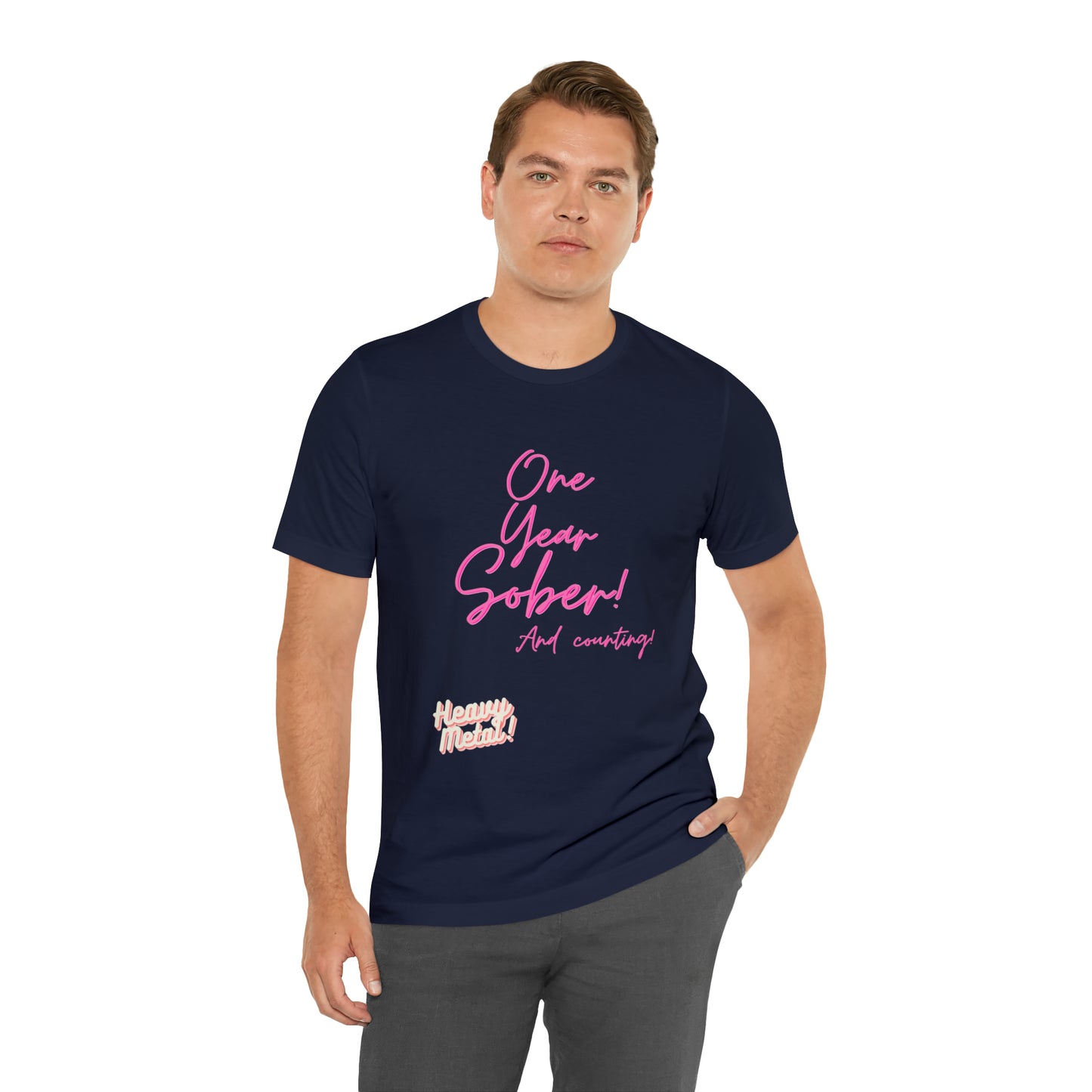 One Year Sober “Heavy Metal” Summer Font  (1 Year Sober) Unisex Jersey Short Sleeve Tee