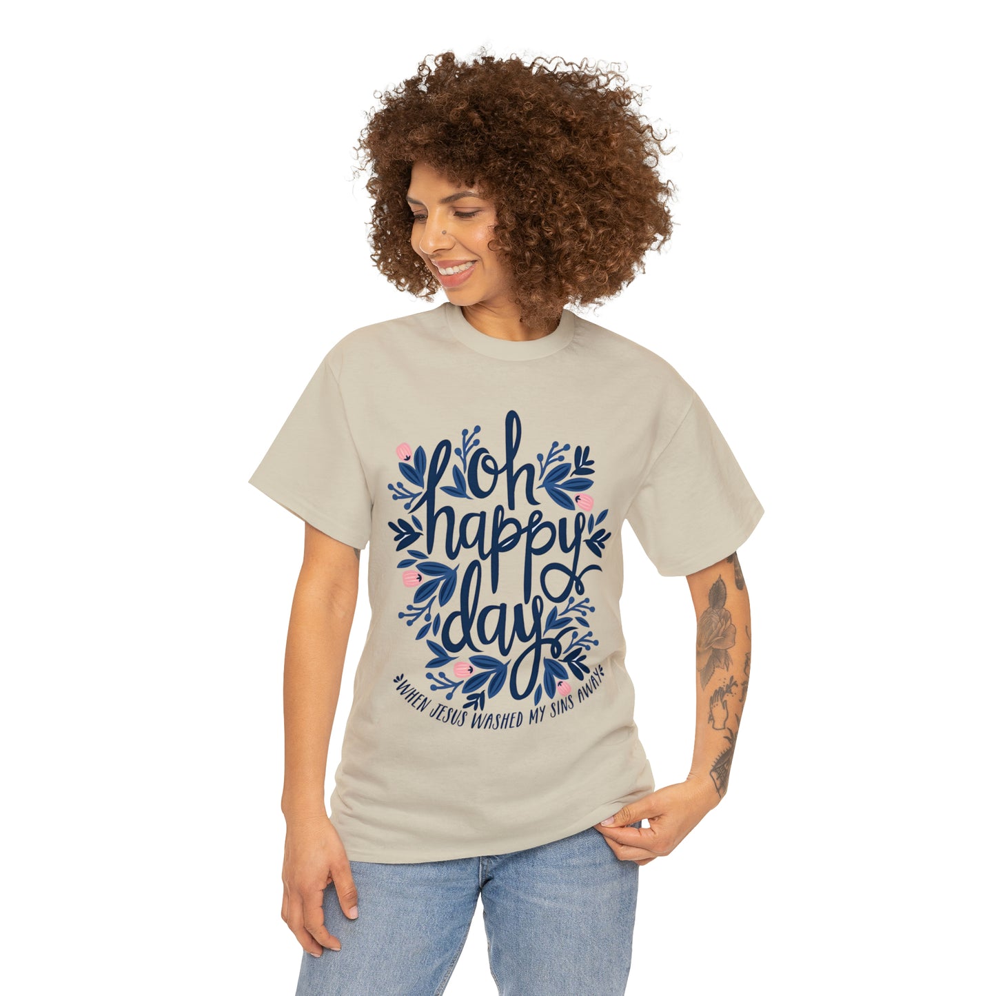 O Happy Day! When Jesus washed my sins away - Unisex Heavy Cotton Short Sleeve Tee
