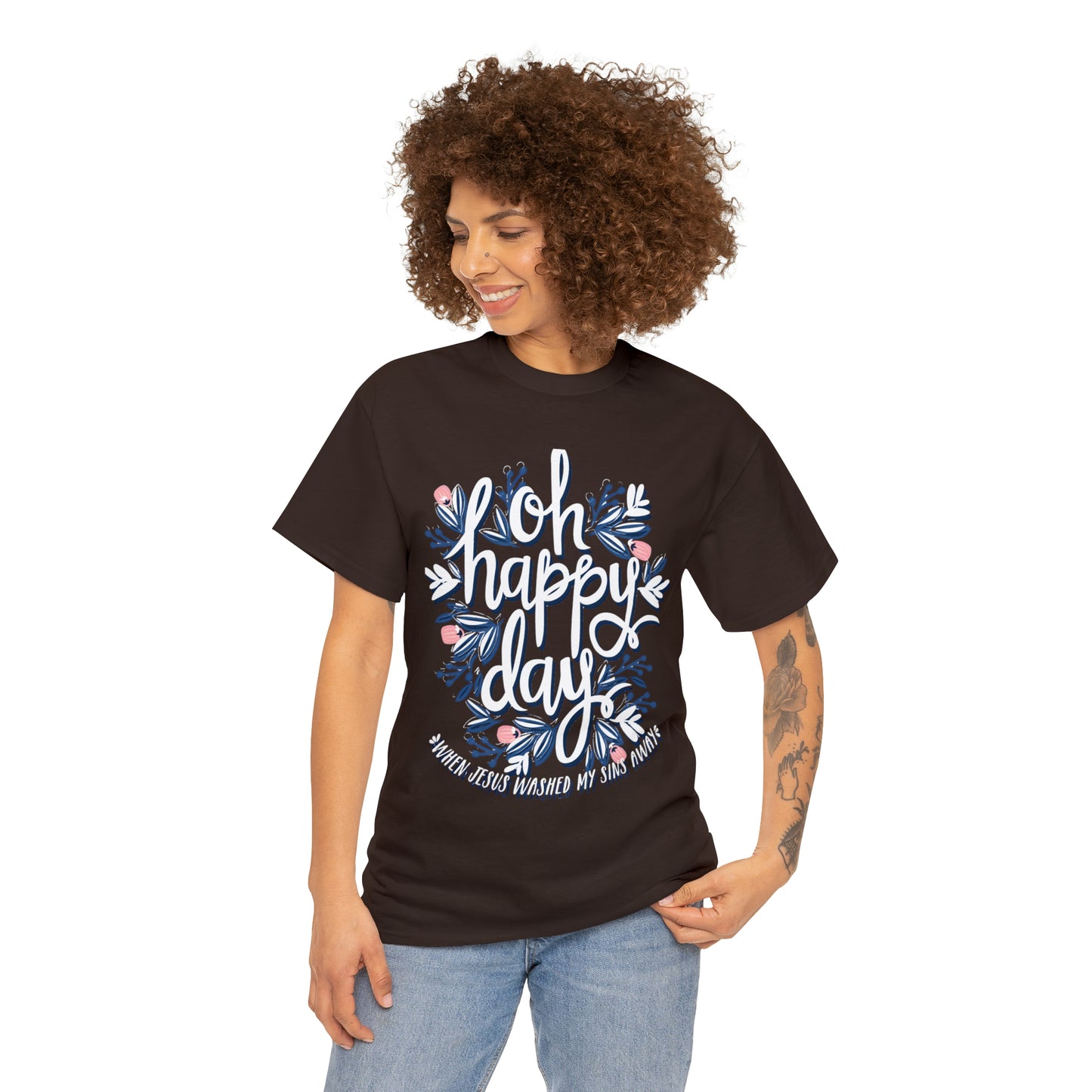 O Happy Day! When Jesus washed my sins away - Unisex Heavy Cotton Short Sleeve Tee