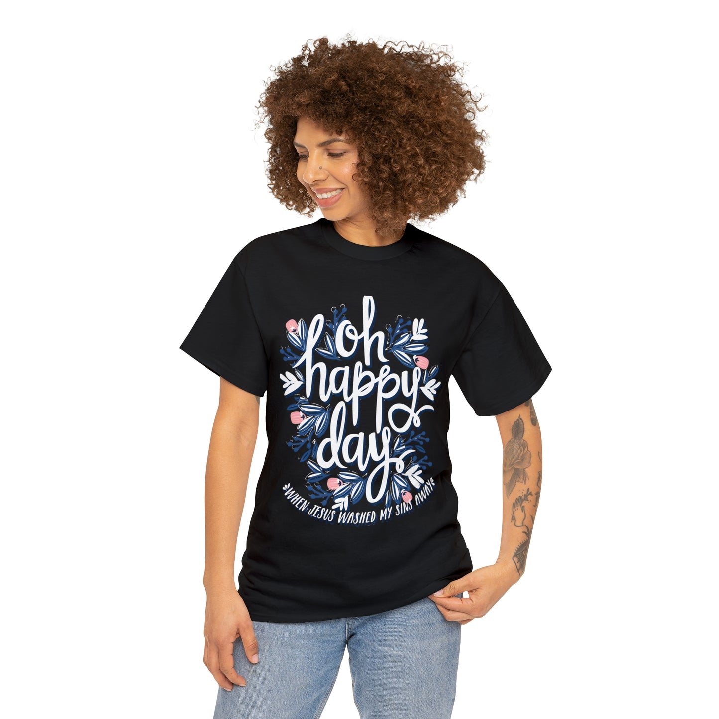 O Happy Day! When Jesus washed my sins away - Unisex Heavy Cotton Short Sleeve Tee