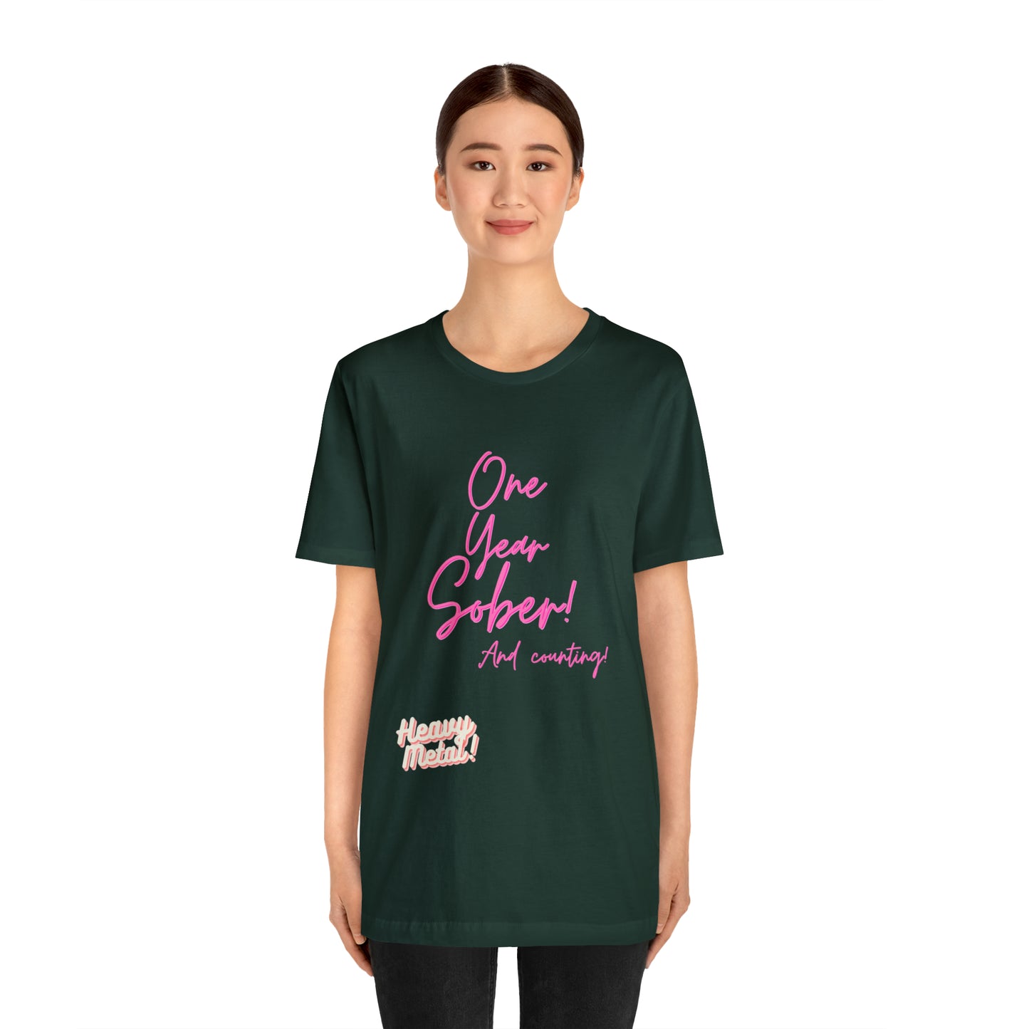 One Year Sober “Heavy Metal” Summer Font  (1 Year Sober) Unisex Jersey Short Sleeve Tee