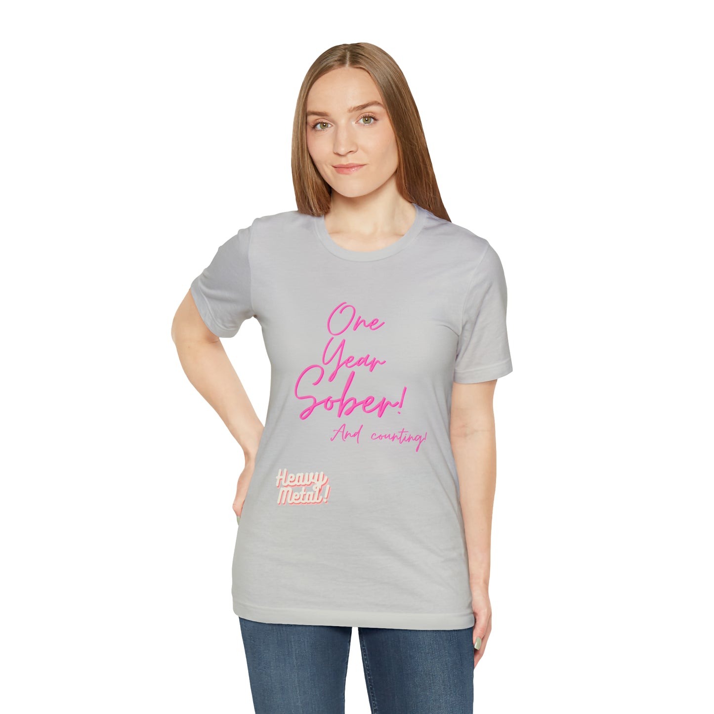 One Year Sober “Heavy Metal” Summer Font  (1 Year Sober) Unisex Jersey Short Sleeve Tee