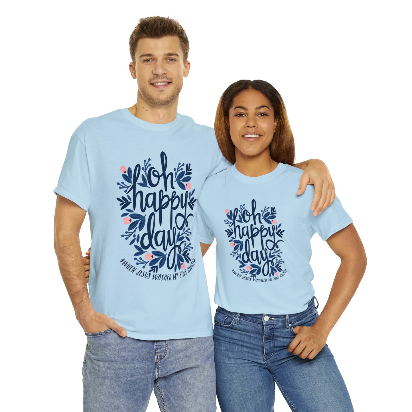 O Happy Day! When Jesus washed my sins away - Unisex Heavy Cotton Short Sleeve Tee
