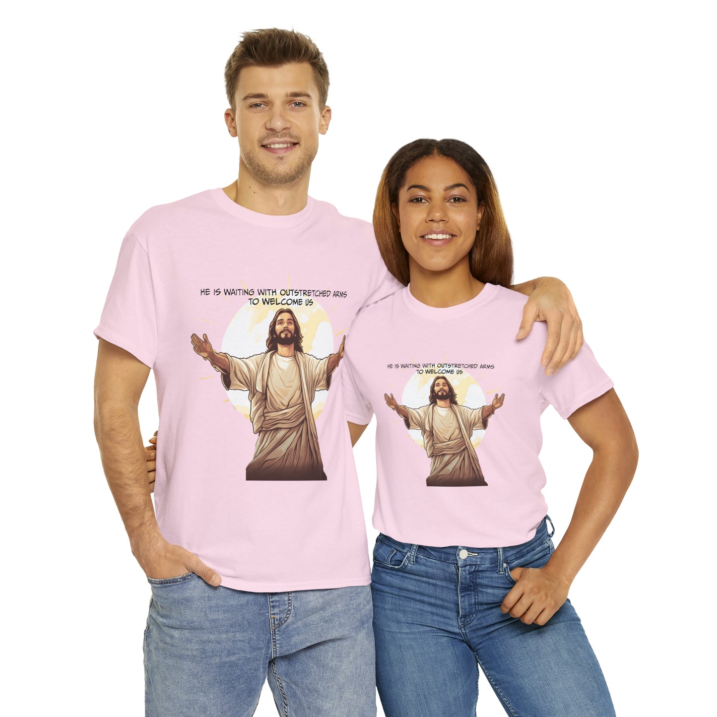 He is Waiting with Outstretched Arms to Welcome Us -  Unisex Heavy Cotton Tee (MB)