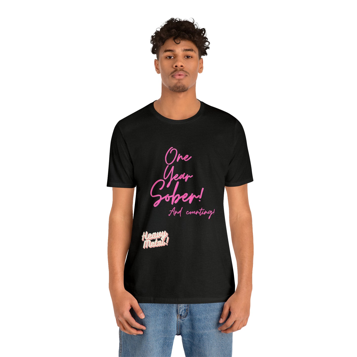 One Year Sober “Heavy Metal” Summer Font  (1 Year Sober) Unisex Jersey Short Sleeve Tee