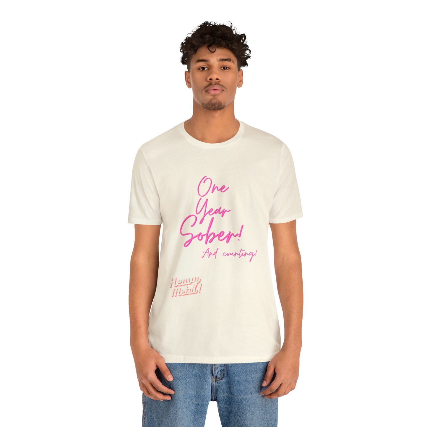 One Year Sober “Heavy Metal” Summer Font  (1 Year Sober) Unisex Jersey Short Sleeve Tee