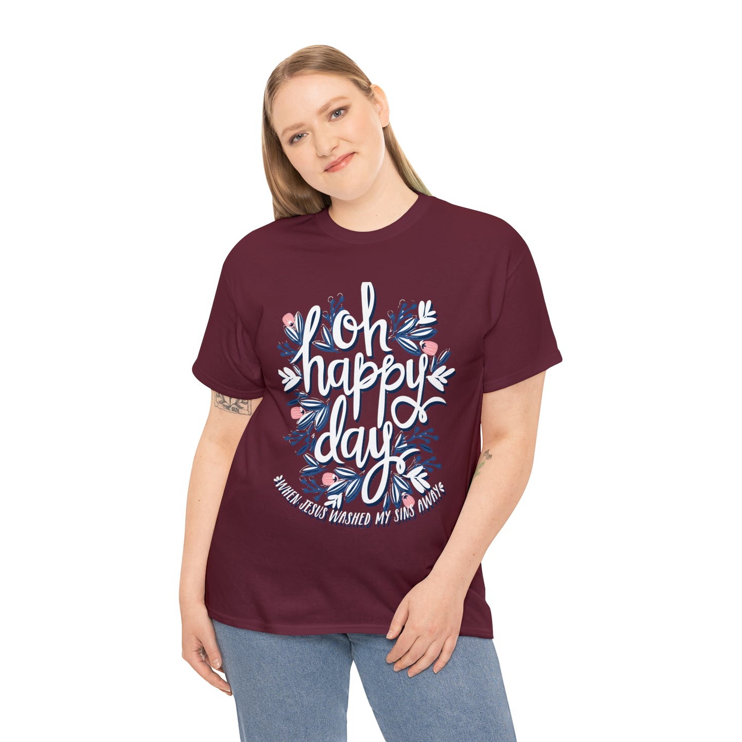 O Happy Day! When Jesus washed my sins away - Unisex Heavy Cotton Short Sleeve Tee