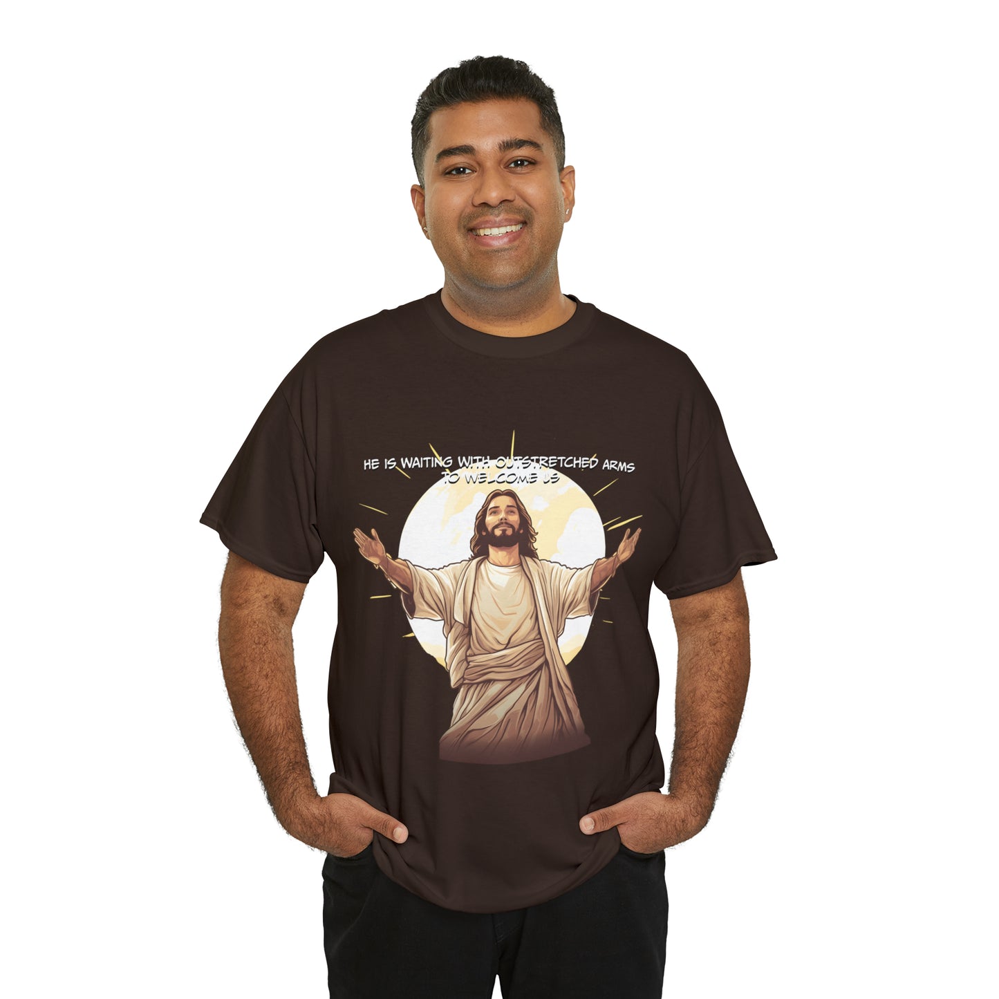 He is Waiting with Outstretched Arms to Welcome Us -  Unisex Heavy Cotton Tee (MB)