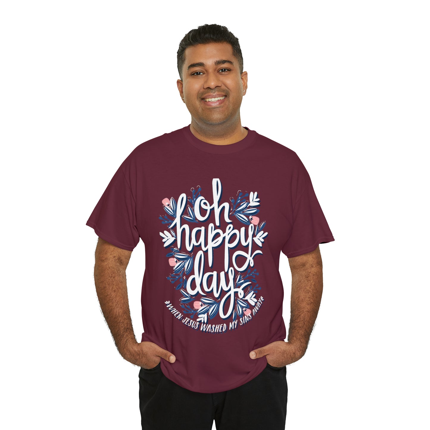 O Happy Day! When Jesus washed my sins away - Unisex Heavy Cotton Short Sleeve Tee