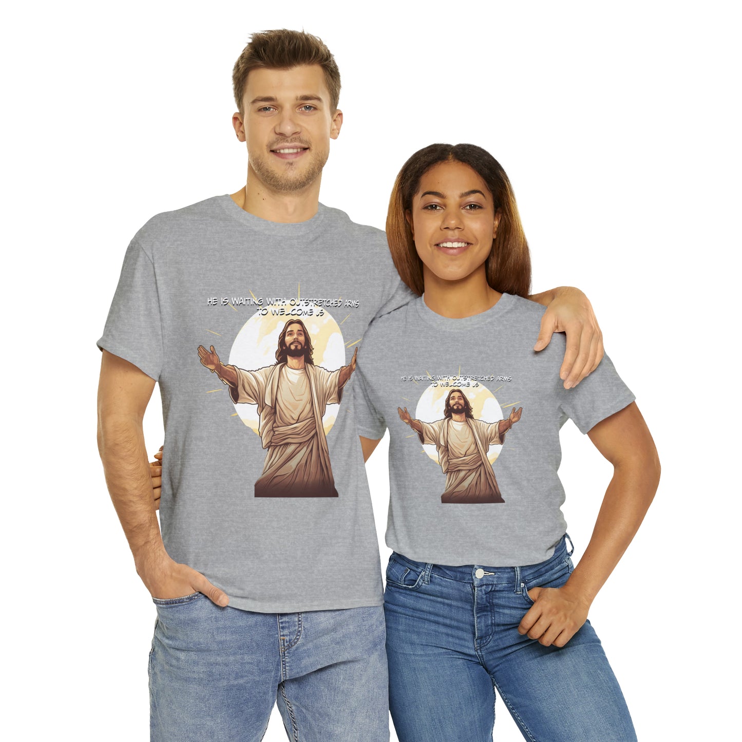 He is Waiting with Outstretched Arms to Welcome Us -  Unisex Heavy Cotton Tee (MB)