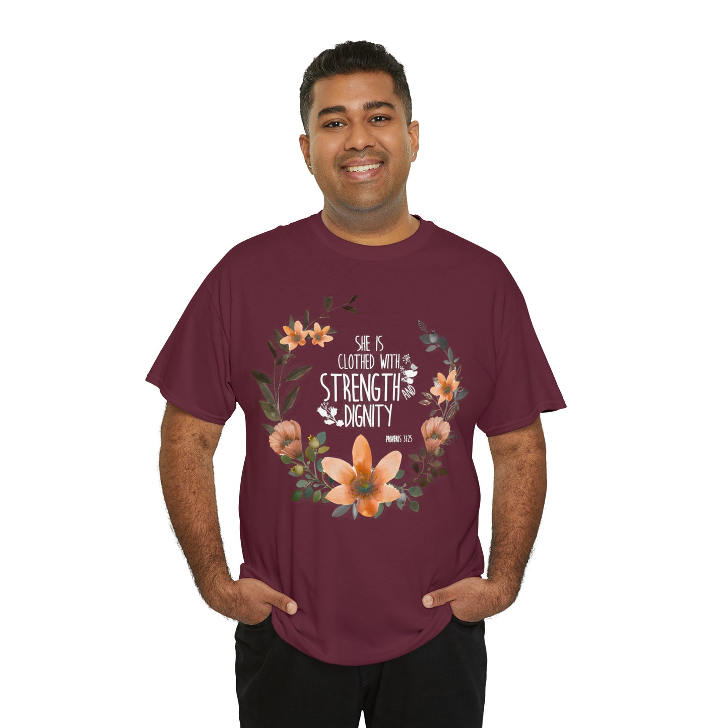 She is clothed with Strength and Dignity - Unisex Heavy Cotton Short Sleeve Tee