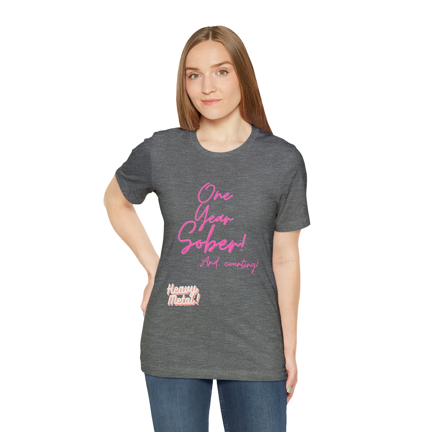 One Year Sober “Heavy Metal” Summer Font  (1 Year Sober) Unisex Jersey Short Sleeve Tee