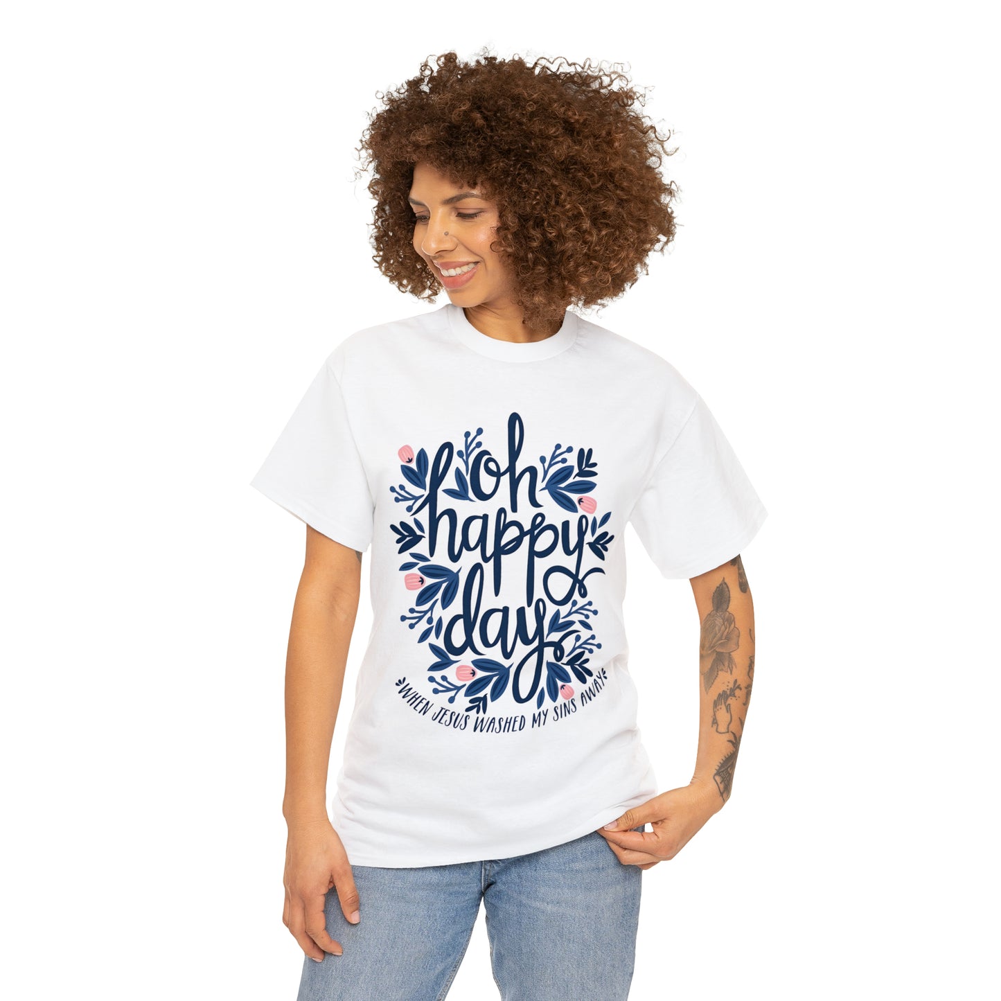 O Happy Day! When Jesus washed my sins away - Unisex Heavy Cotton Short Sleeve Tee