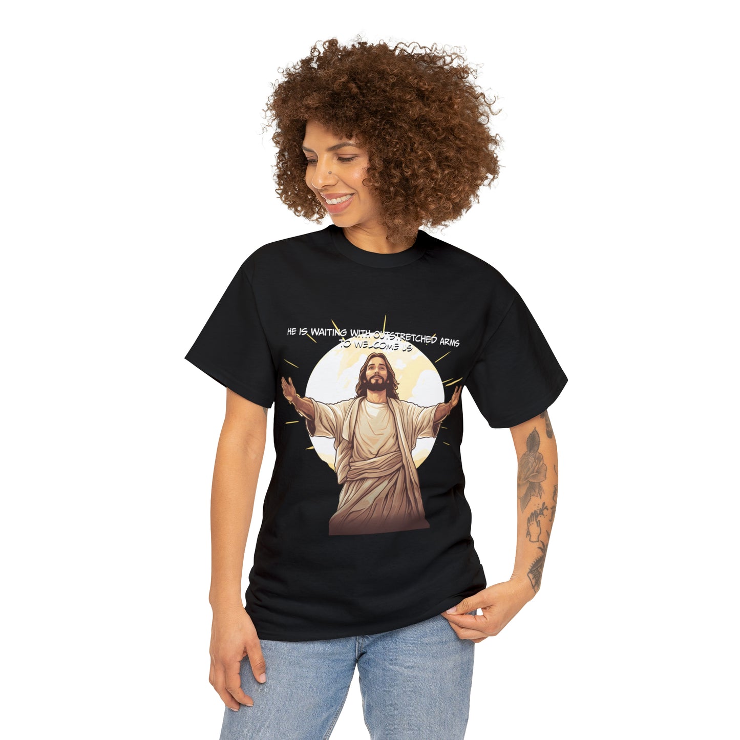 He is Waiting with Outstretched Arms to Welcome Us -  Unisex Heavy Cotton Tee (MB)