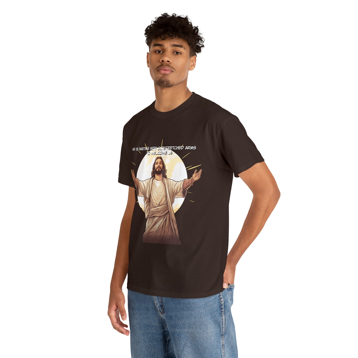 He is Waiting with Outstretched Arms to Welcome Us -  Unisex Heavy Cotton Tee (MB)