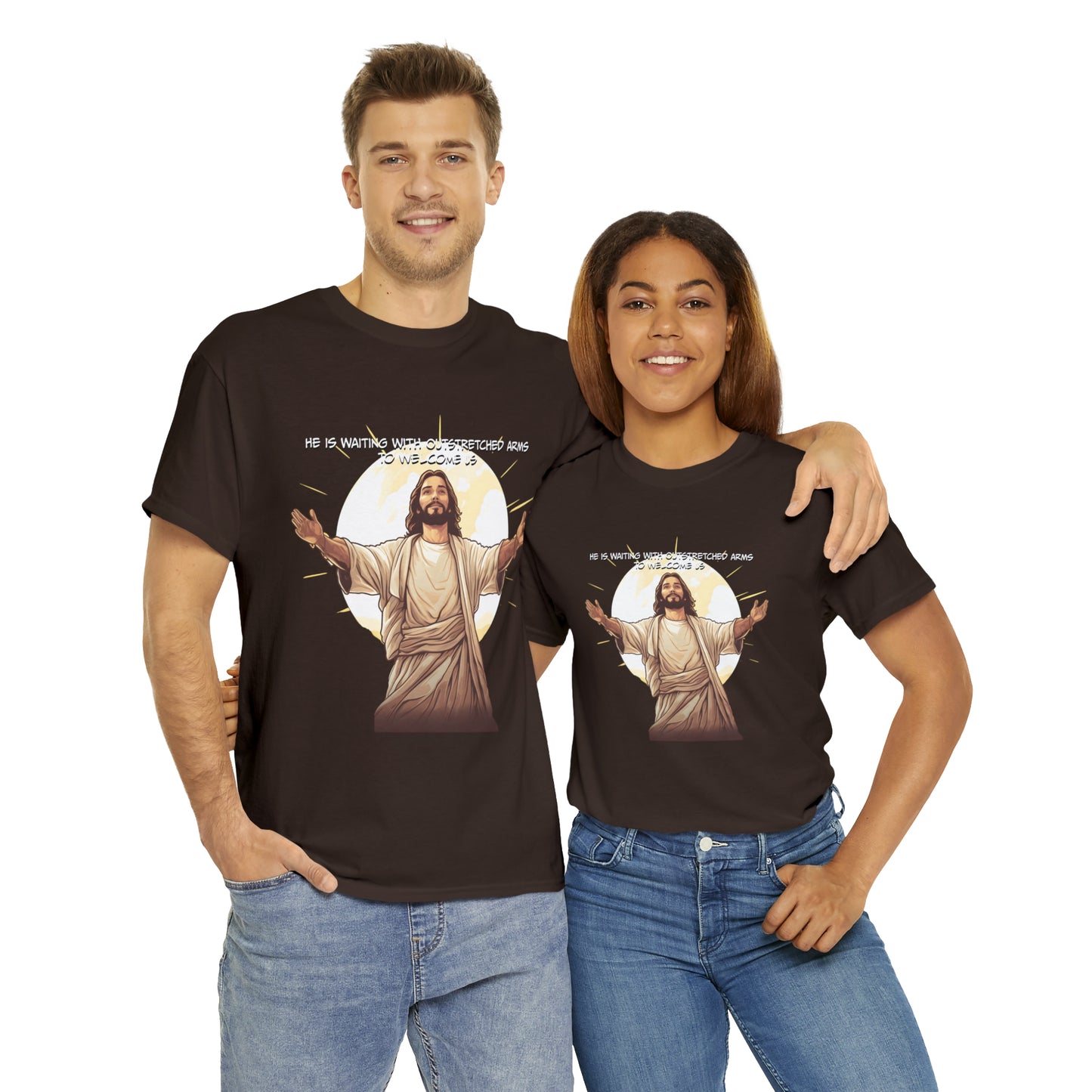 He is Waiting with Outstretched Arms to Welcome Us -  Unisex Heavy Cotton Tee (MB)