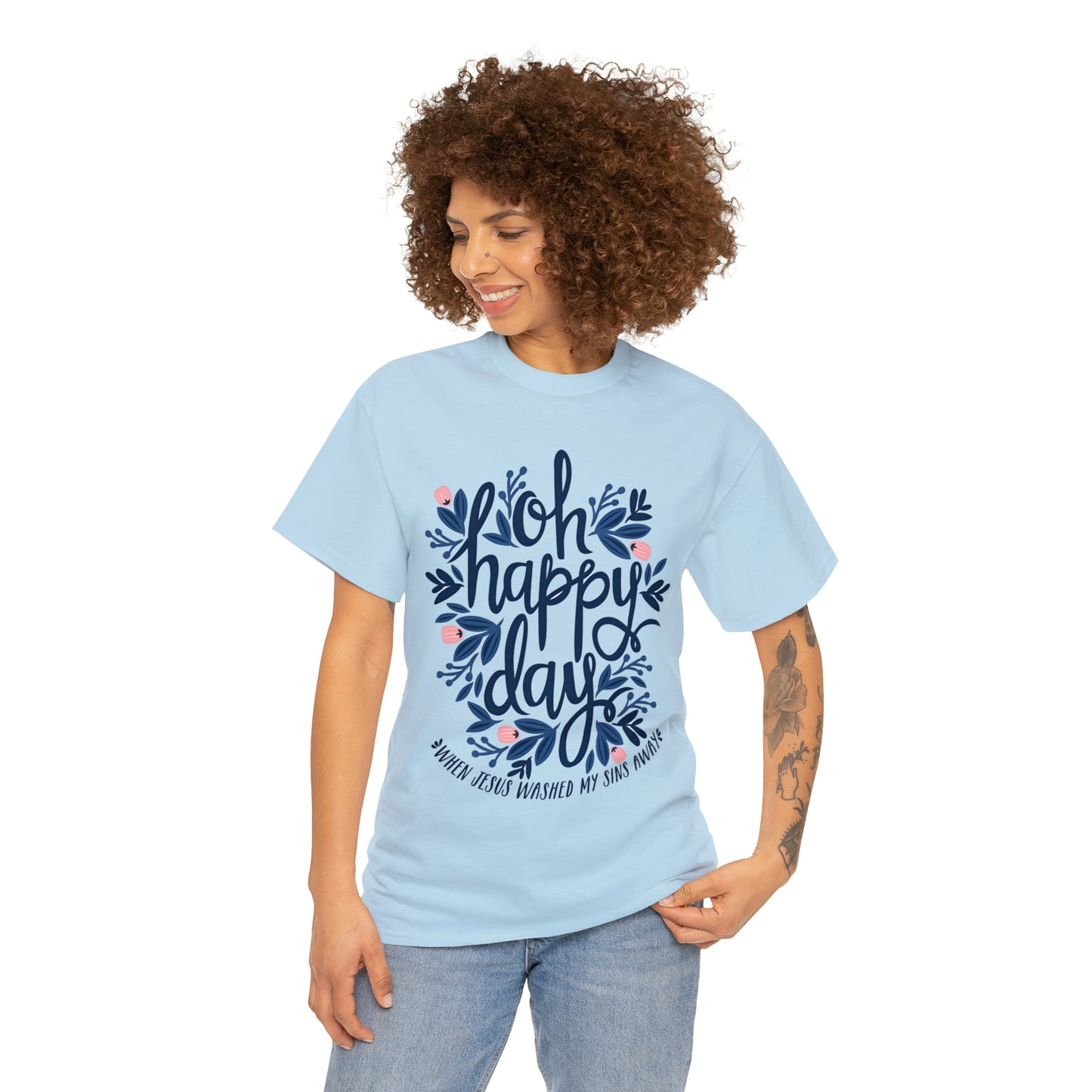 O Happy Day! When Jesus washed my sins away - Unisex Heavy Cotton Short Sleeve Tee